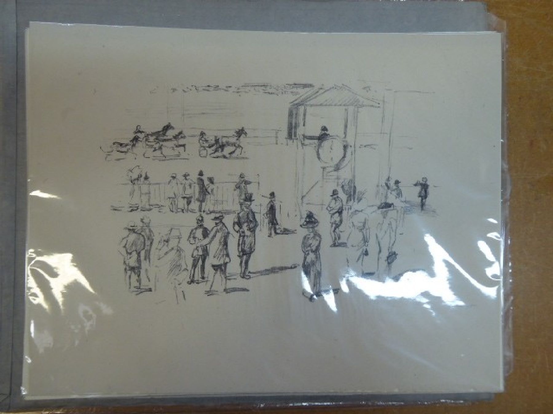 Detail d: Max Slevogt, 1868-1932, Mappenwerk Rennskizzen von der Trabrennbahn, komplett mit Umschlag, innen 6 signierte Lithographien auf China-Papier, Auflage ...