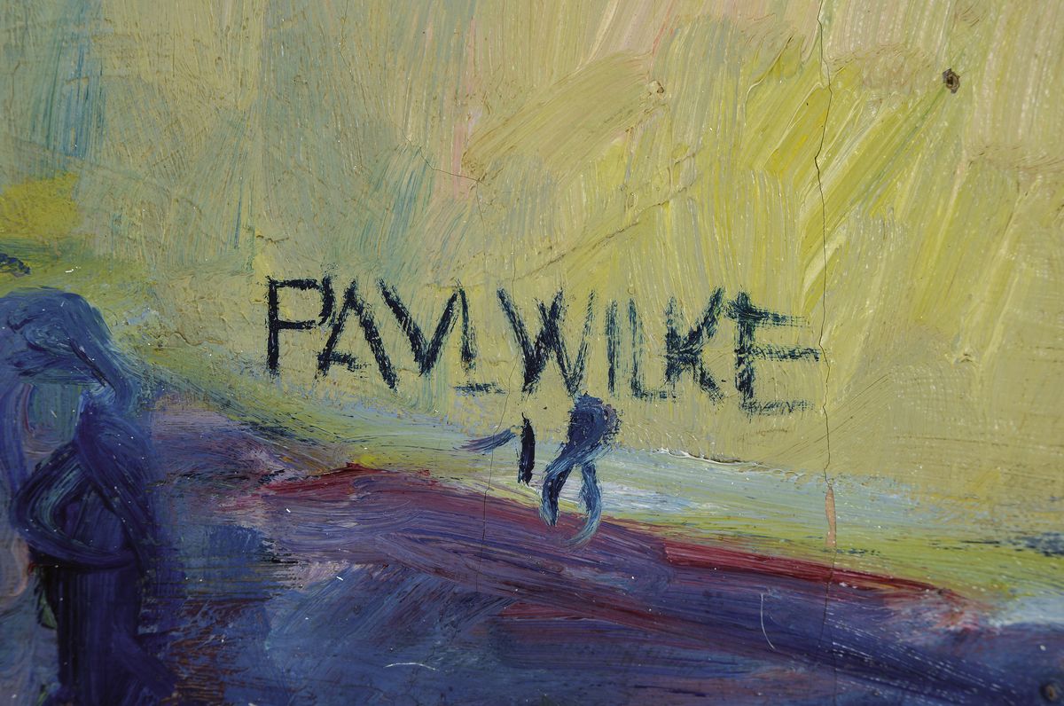 Detail a: Paul Wilke, Stillleben mit Rosen und blauem Tuch, ausdrucksvolle Farbgebung, typ. impressionistische Auffassung, leicht krakeliert, re. u. signiert ...