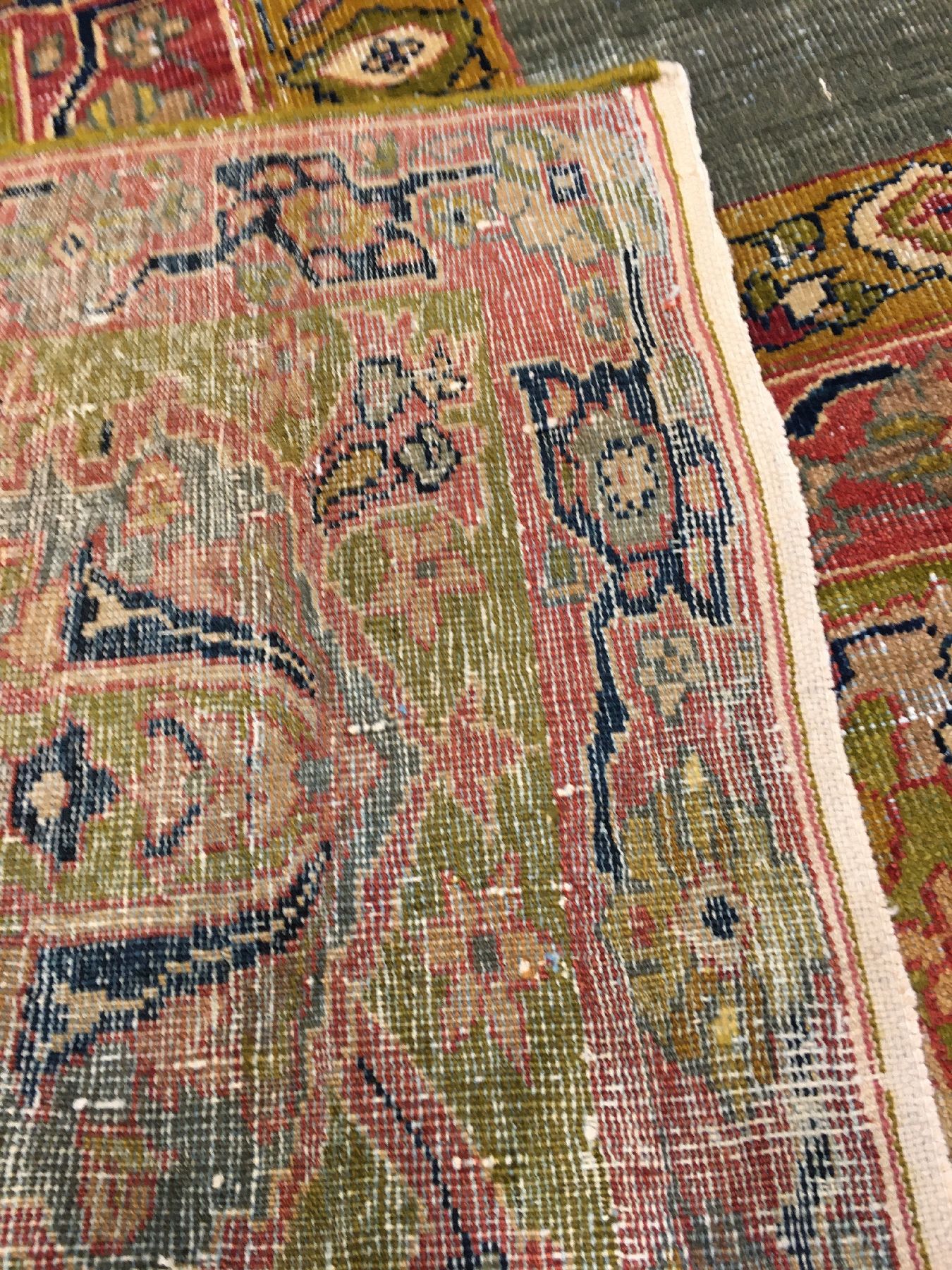 Detail g: Ziegler Mahal "Wagireh" antik, Westpersien, 19.Jhd., Wolle geknüpft auf Baumwolle. Seltene Mustervorlage aus den legendären Werkstätten ...