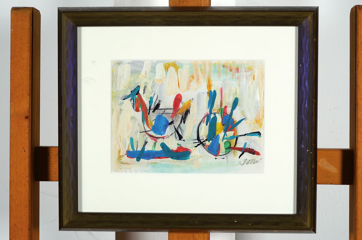 Detail k: Friedrich Jossé,1879-1994, "Huhn mit Ei", Gouache, handsigniert, auf Papier, rückseitig bezeichnet, 18 x 14 cm,unter Glas, PP., Rahmen: ...