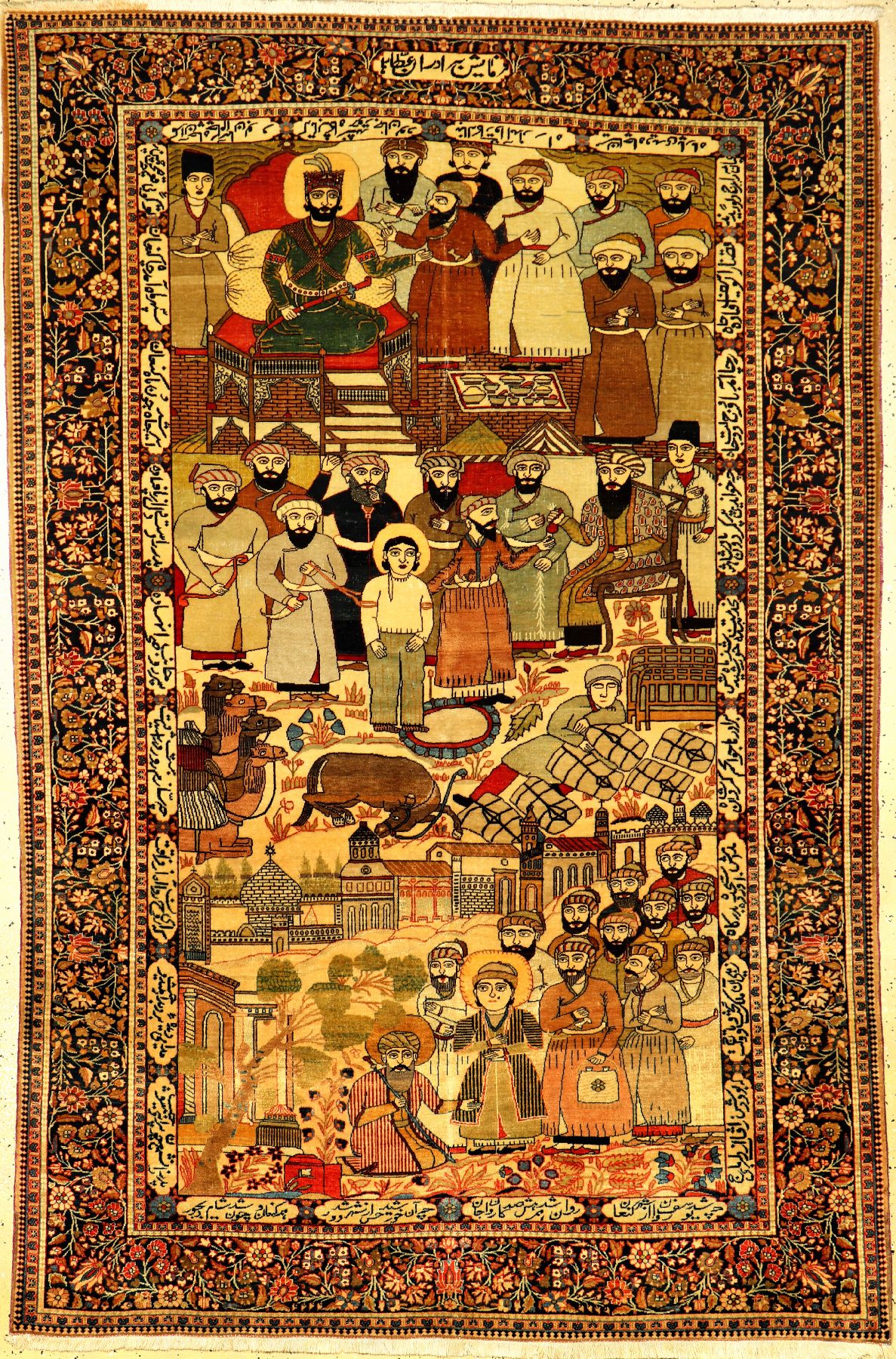 Feiner Keschan "Mohtascham" Bildteppich (Nader Shah Afschar & Geschichte von Josef "Jakobs Sohn") antik (Signatur: Auftraggeber ...