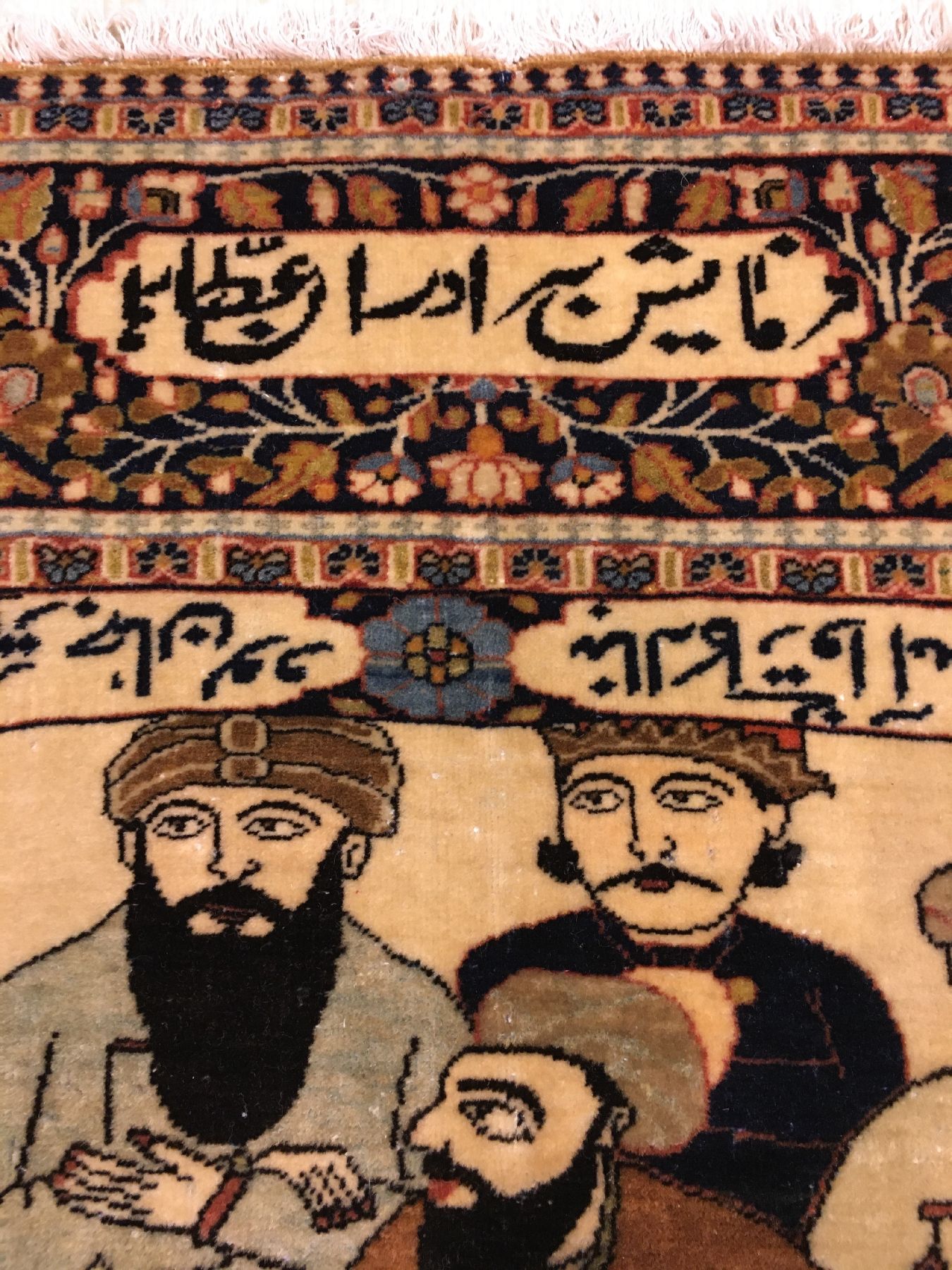 Detail c: Feiner Keschan "Mohtascham" Bildteppich (Nader Shah Afschar & Geschichte von Josef "Jakobs Sohn") antik (Signatur: Auftraggeber ...