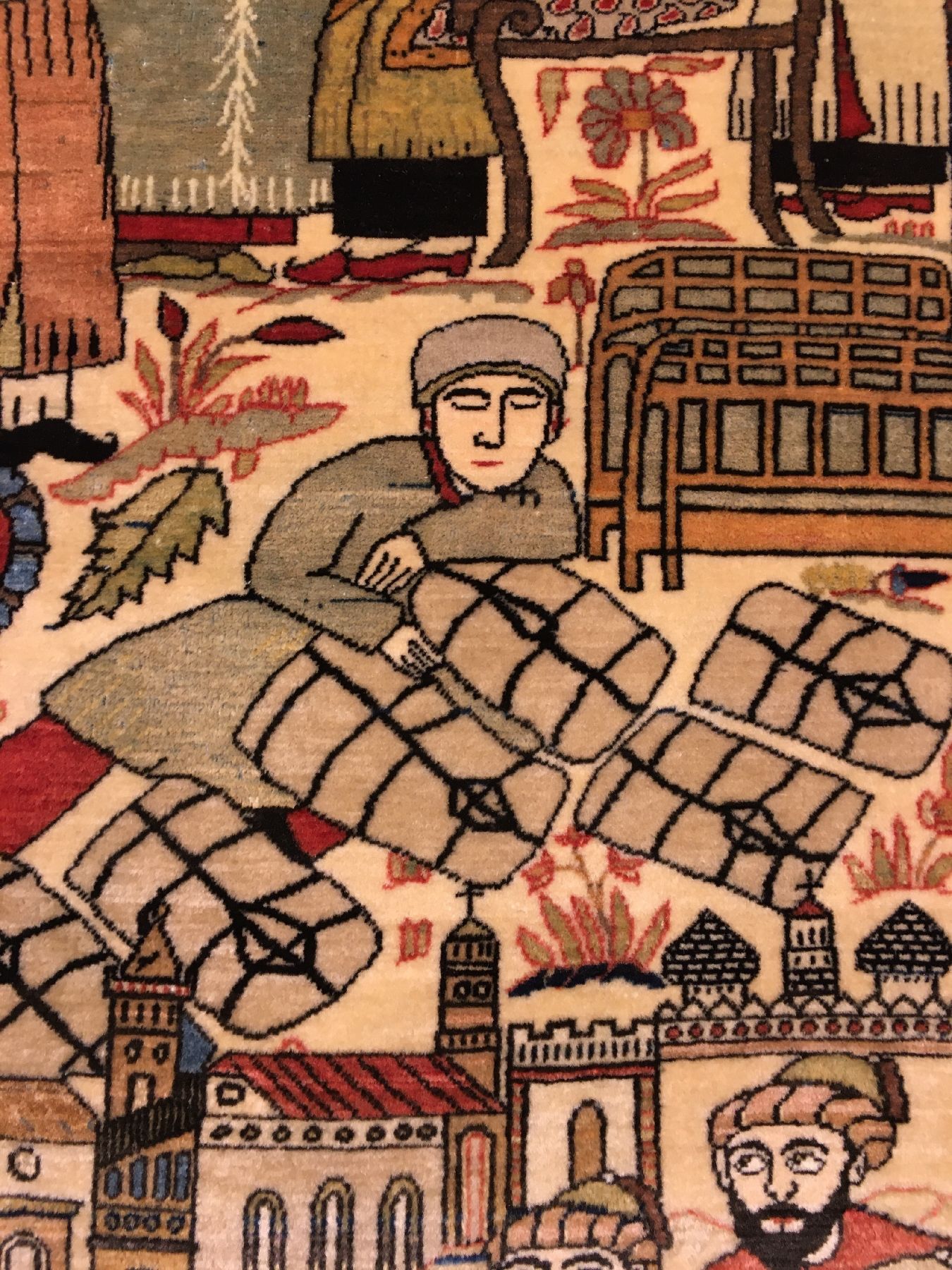 Detail d: Feiner Keschan "Mohtascham" Bildteppich (Nader Shah Afschar & Geschichte von Josef "Jakobs Sohn") antik (Signatur: Auftraggeber ...