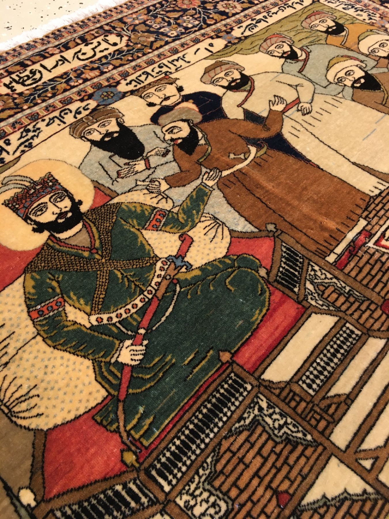Detail f: Feiner Keschan "Mohtascham" Bildteppich (Nader Shah Afschar & Geschichte von Josef "Jakobs Sohn") antik (Signatur: Auftraggeber ...