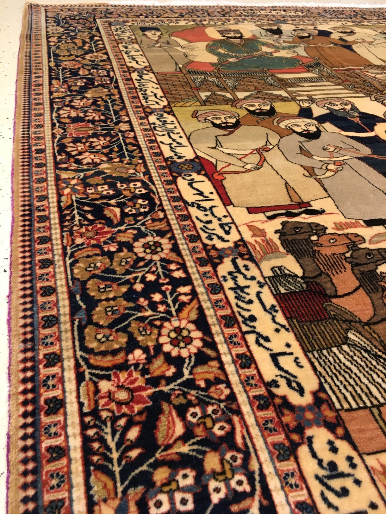 Detail g: Feiner Keschan "Mohtascham" Bildteppich (Nader Shah Afschar & Geschichte von Josef "Jakobs Sohn") antik (Signatur: Auftraggeber ...