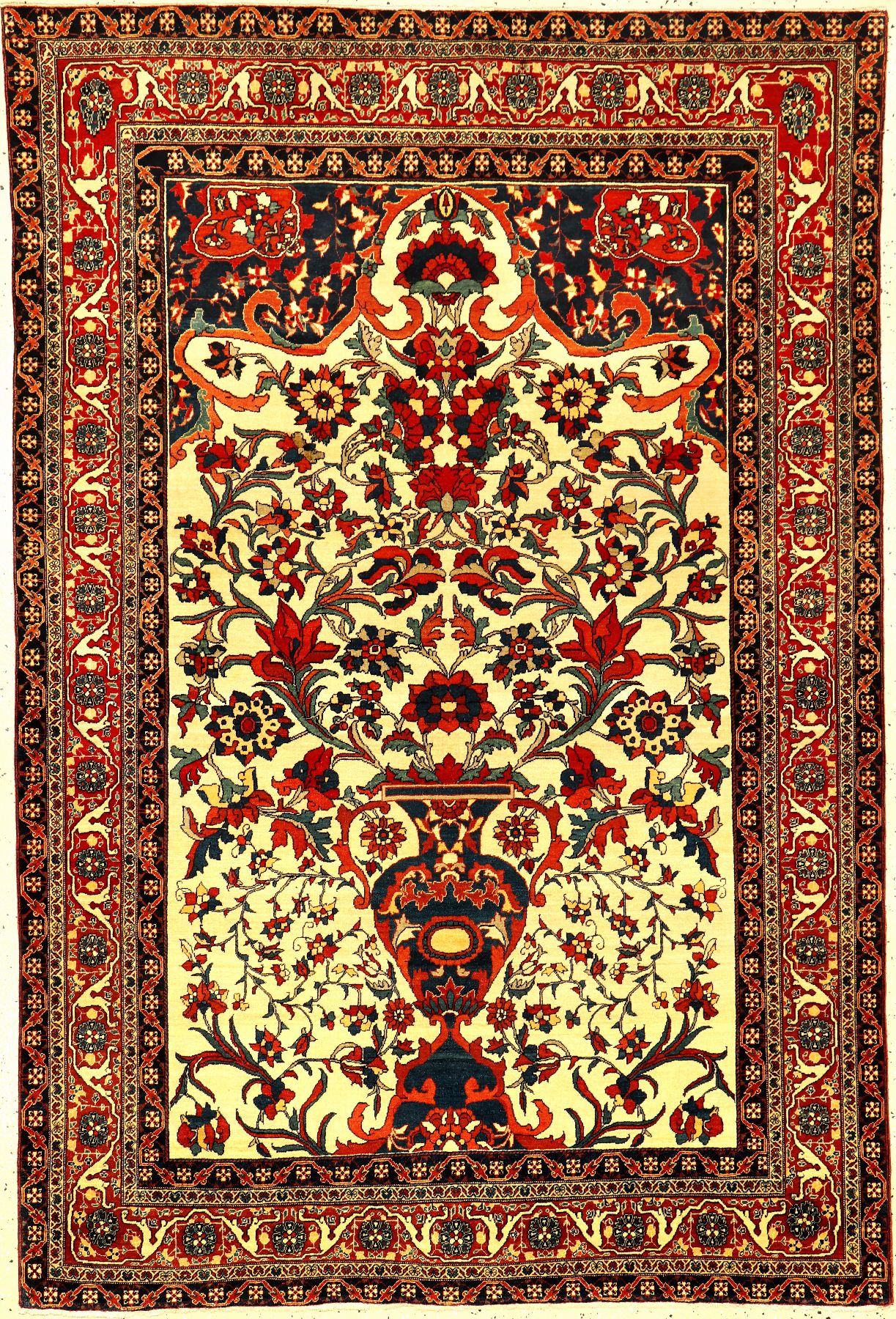 Sehr feiner weißgrundiger Farahan antik, Westpersien, 19.Jhd., Korkwolle geknüpft auf Baumwolle. Eleganter Sarogh-Farahan mit kunstvollen und sehr ...