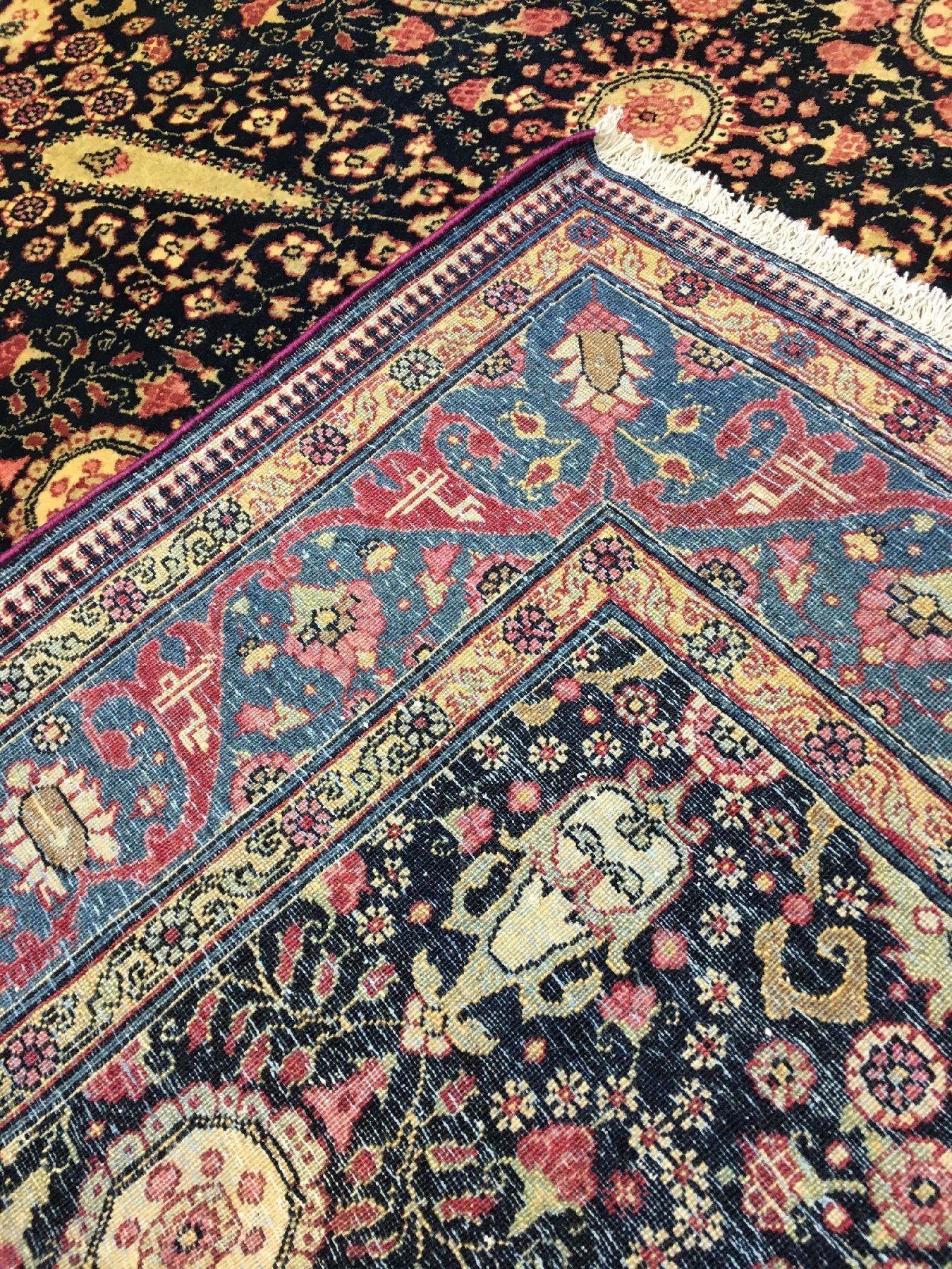 Detail h: Feiner Teheran antik (Zypressen), Zentralpersien, um 1900, Korkwolle geknüpft auf Baumwolle. Fein geknüpfte Teheran Brücke mit Zypressen Rapport ...