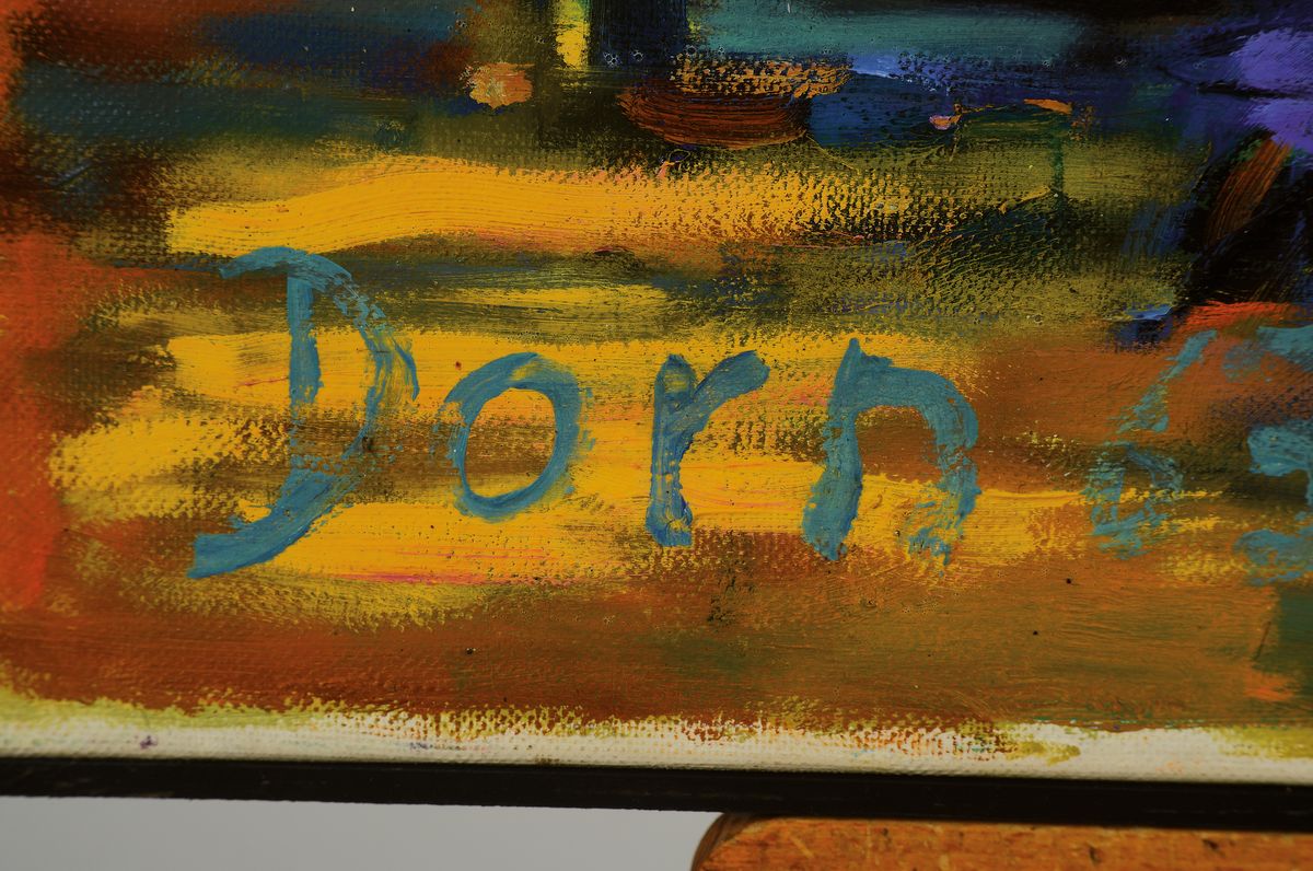 Detail a: Johanna Dorn-Fladerer, 1913 Suben - 1988 Schärding, Studium in Salzburg und Wien, beeinflusst von Herbert Boeckl, belebte südliche Stadtansicht bei ...