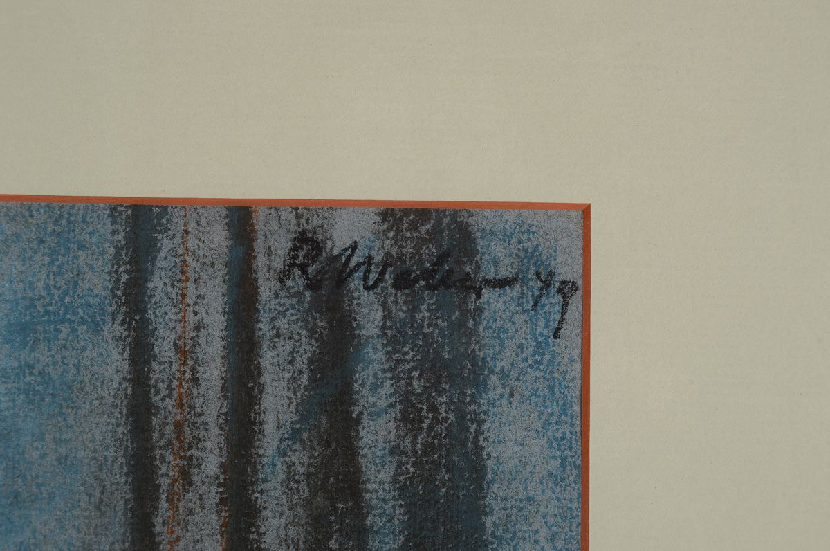 Detail a: Rudolf Weber, 1912 Ravensburg - 1994 Vogt- Rohrmoos, Pastell, hockender Akt mit Tuch re. oben signiert und dat. 49, ca. 41 x 28 cm,PP., unter Glas, ...