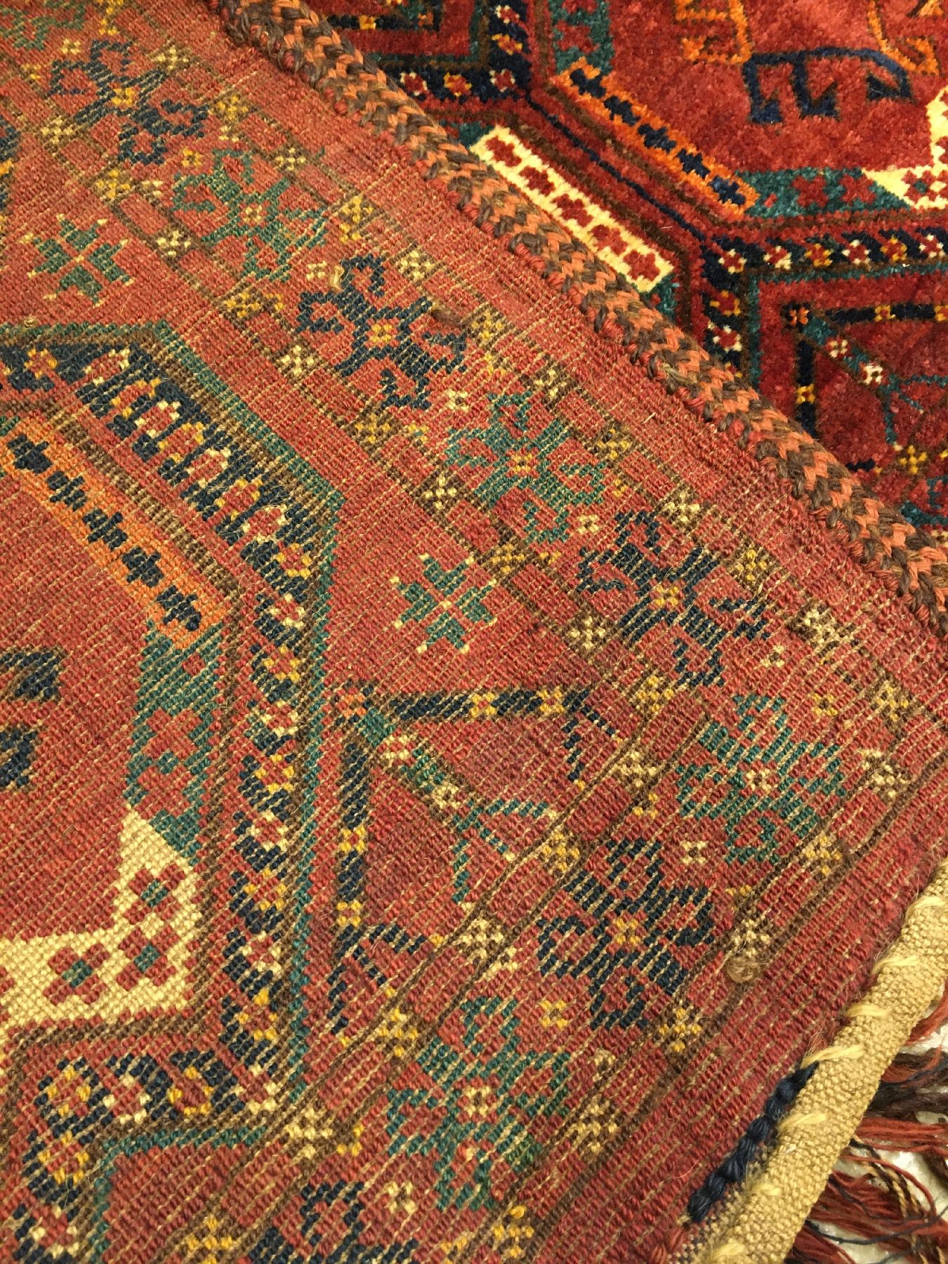 Detail h: Feine Ersari "Jollar" antik, Turkmenistan Amu-Darja, 19.Jhd., Wolle geknüpft auf Wolle. Großer Ersari Schmuckbehang mit sogenannten ...