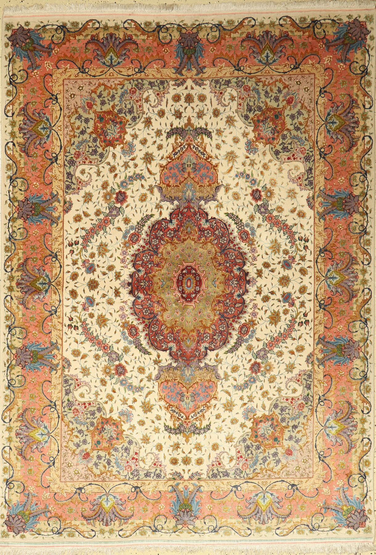 Feiner Täbriz (50 RAJ), Persien, um 1970, Korkwolle mit und auf Seide, ca. 212 x 150 cm,EHZ: 2