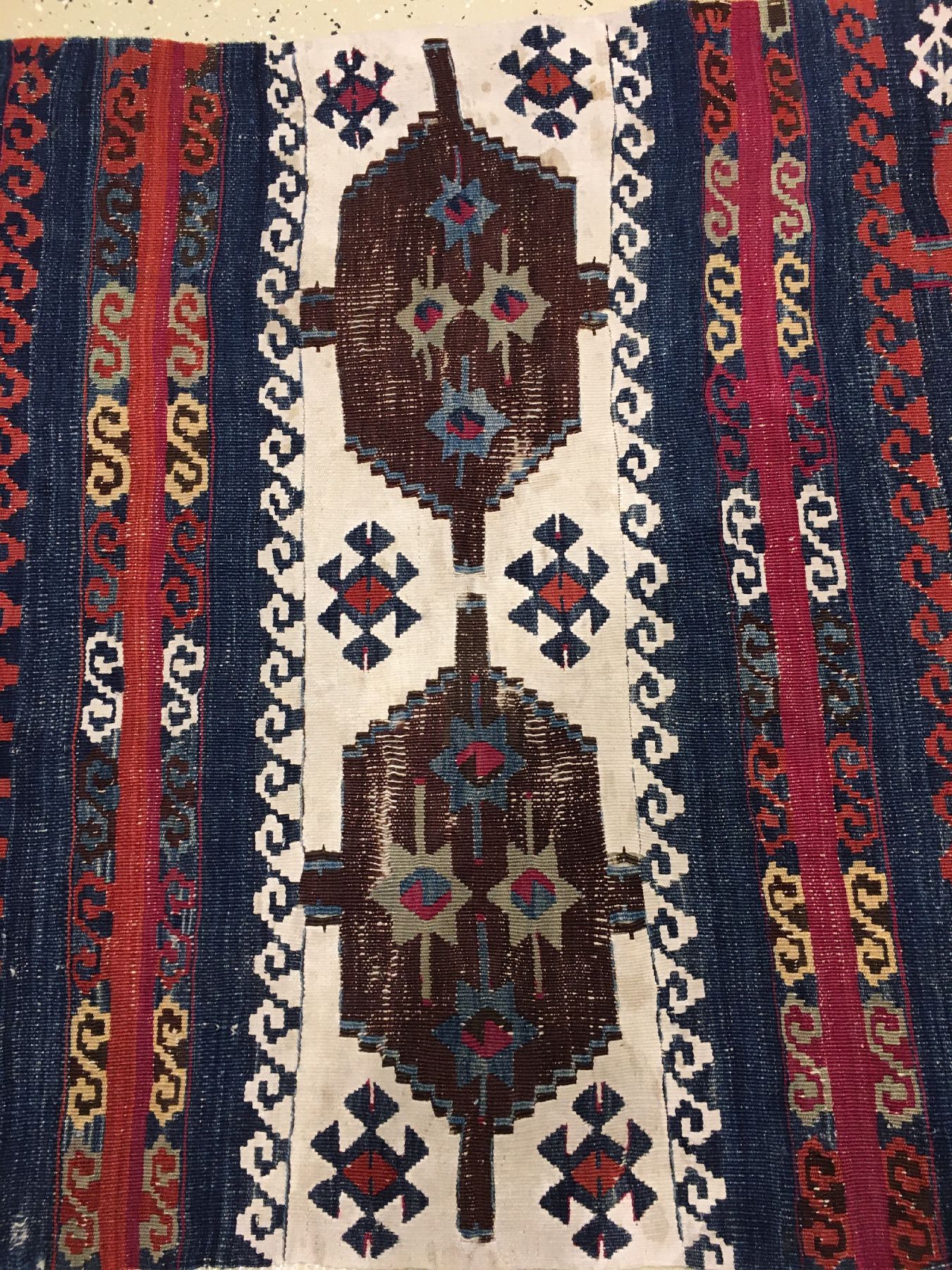 Detail g: Malatya "Kelim" antik (Mit Metall-Highlights), Ostanatolien, 19.Jhd., Wolle mit weißen Baumwoll und Metall-Highlights gewebt auf Wolle. ...