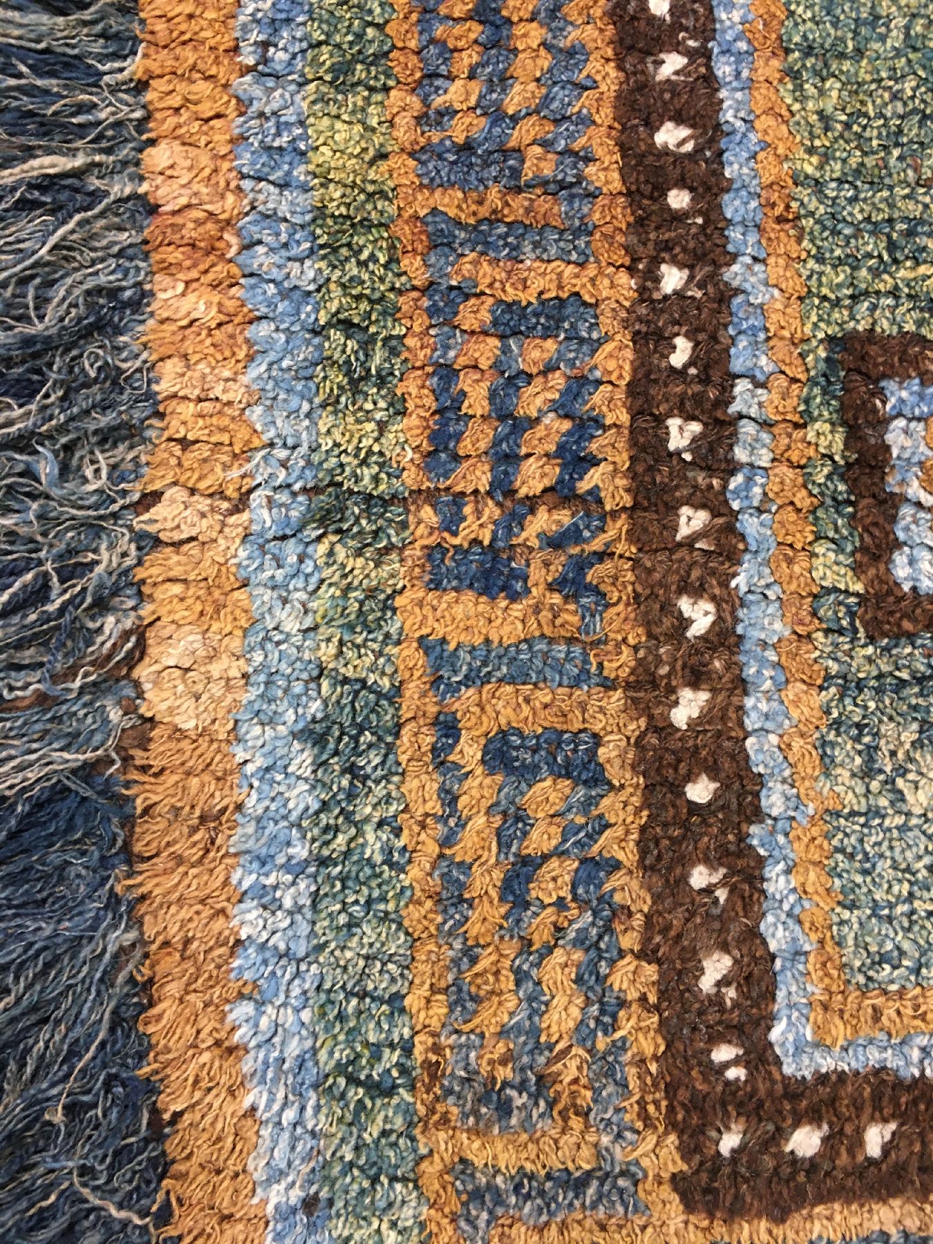 Detail f: Seltener Wangden Drumtze "Meditationsteppich" antik, Tibet, 19.Jhd., Yakwolle geknüpft auf Wolle. Grüngrundiger Meditationsteppich mit ...