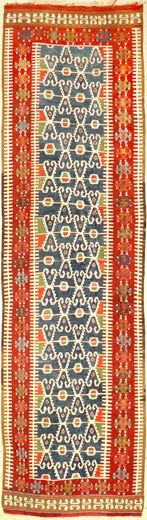 Konya Kelim antik, Zentralanatolien, 19.Jhd., Wolle mit weißen Baumwoll-Highlights gewebt auf Wolle. Seltene Konya Kelim-Galerie im sogenannten ...