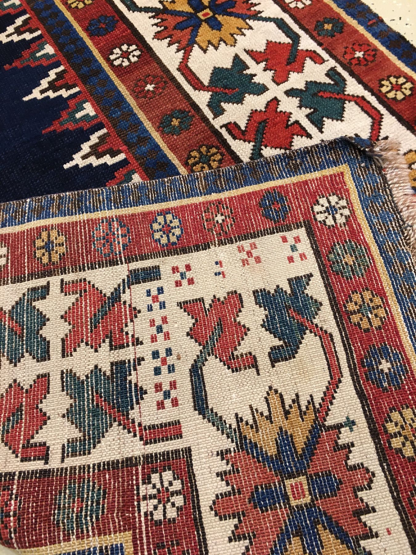 Detail h: Seltene feine Schahsavan "Galerie" antik, Südostkaukasus, 19.Jhd., Wolle geknüpft auf Wolle. Transkaukasische Galerie aus dem Südosten ...
