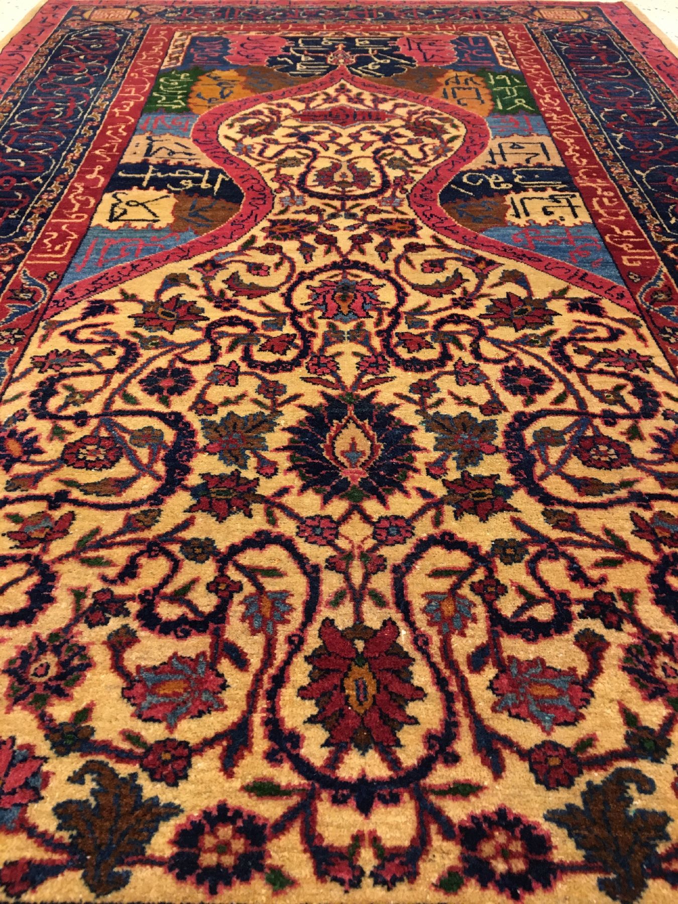 Detail d: Seltener feiner Keschan "Ghazan" (Signiert) antik (Safavid Prayer Salting-Group Design) "Manchester-Wolle", Zentralpersien, Ende ...