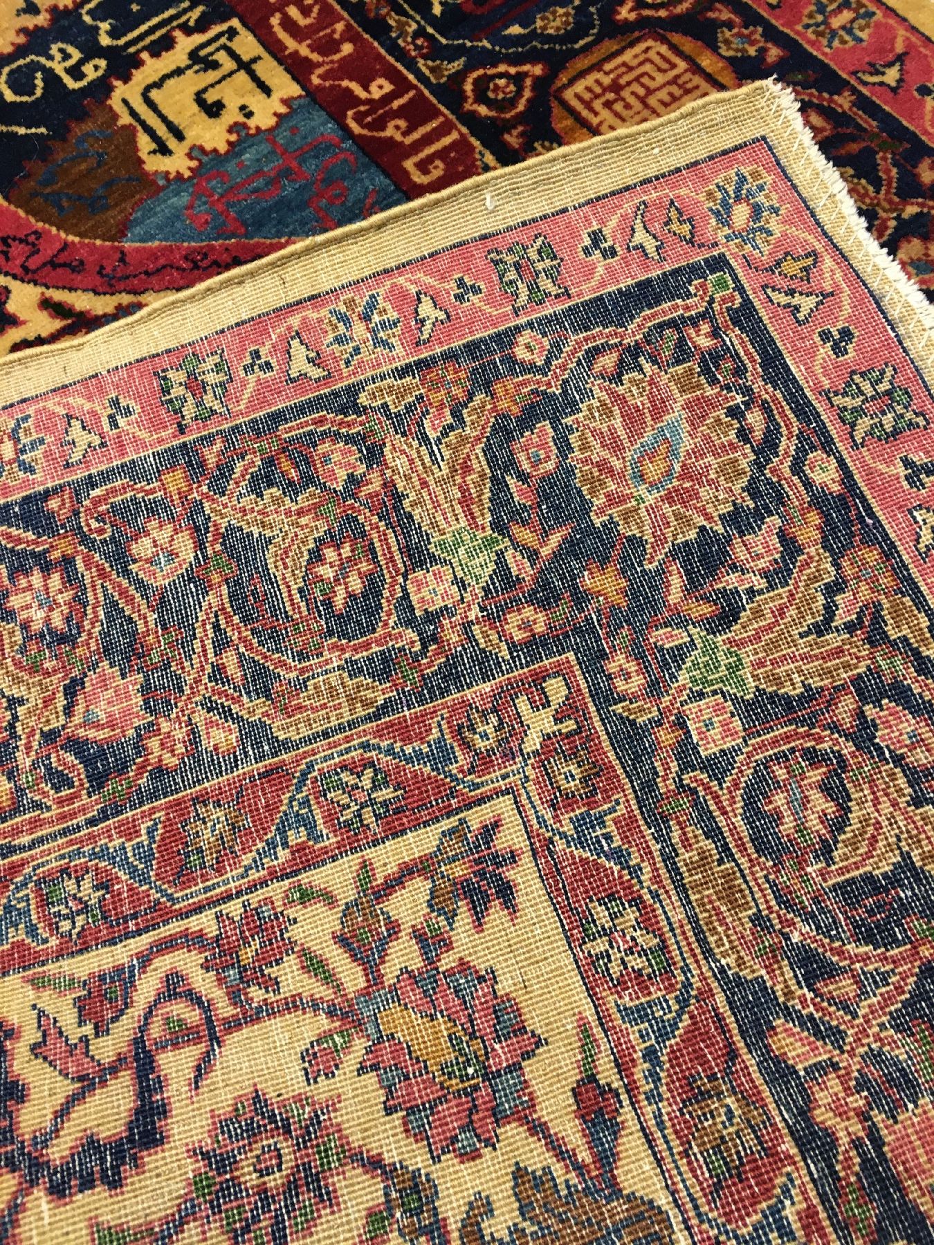 Detail h: Seltener feiner Keschan "Ghazan" (Signiert) antik (Safavid Prayer Salting-Group Design) "Manchester-Wolle", Zentralpersien, Ende ...