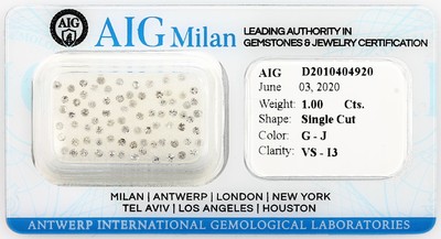 Lot lose Brillanten, zus. 1.00 ct  feines Weiß-get. (G-J)/vs-p3, mit AIG Expertise, verschweißt
