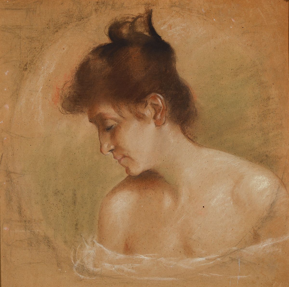 Friedrich Ferdinand Koch, 1863 Landau- 1923, Kopf-Studie, um 1900, Darstellung der Frau des Künstlers in stiltypischer Manier um 1900, feiner ...