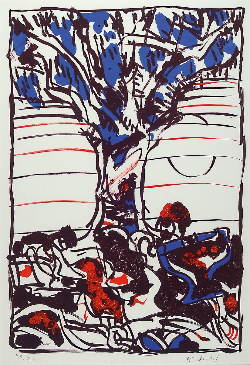 Pierre Alechinsky, geb. 1927, Graphik,sign., num. 40/90, unter Glas gerahmt,gesamt ca. 92x71 cm