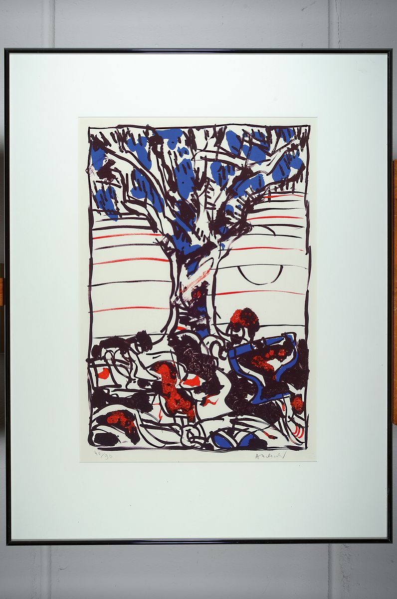 Detail k: Pierre Alechinsky, geb. 1927, Graphik,sign., num. 40/90, unter Glas gerahmt,gesamt ca. 92x71 cm