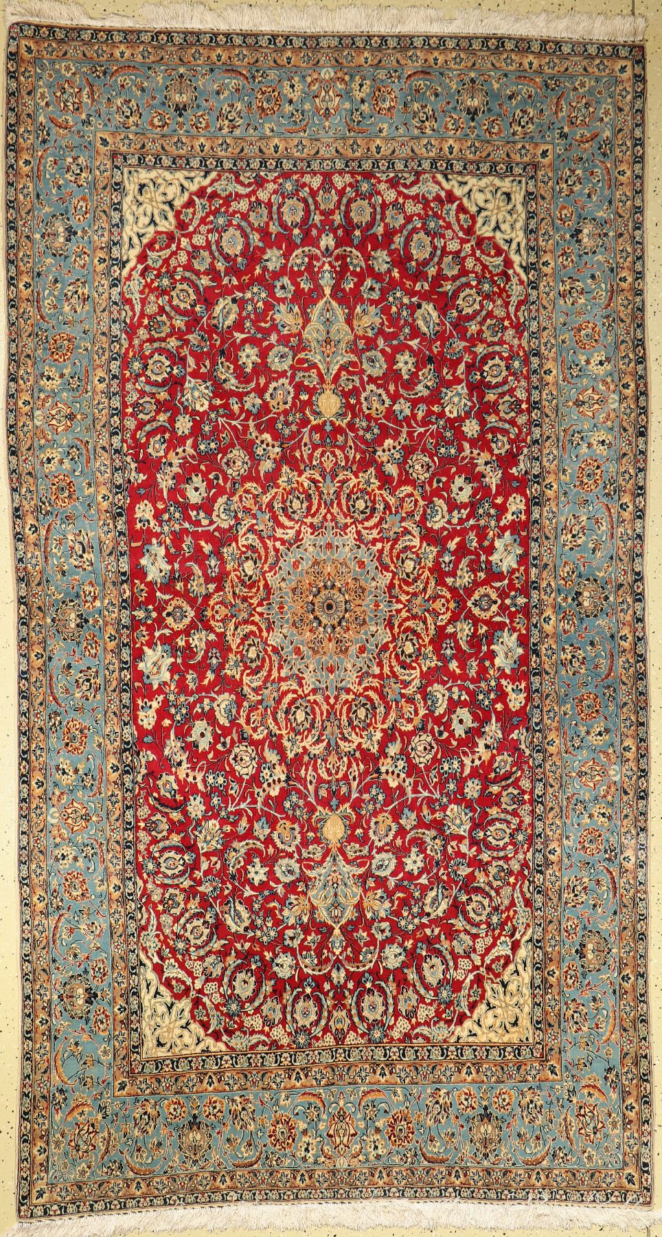 Esfahan fein, Persien, ca. 60 Jahre, Korkwolle mit und auf Seide, ca. 272 x 147 cm,EHZ: 2(neu gemachte Fransen)