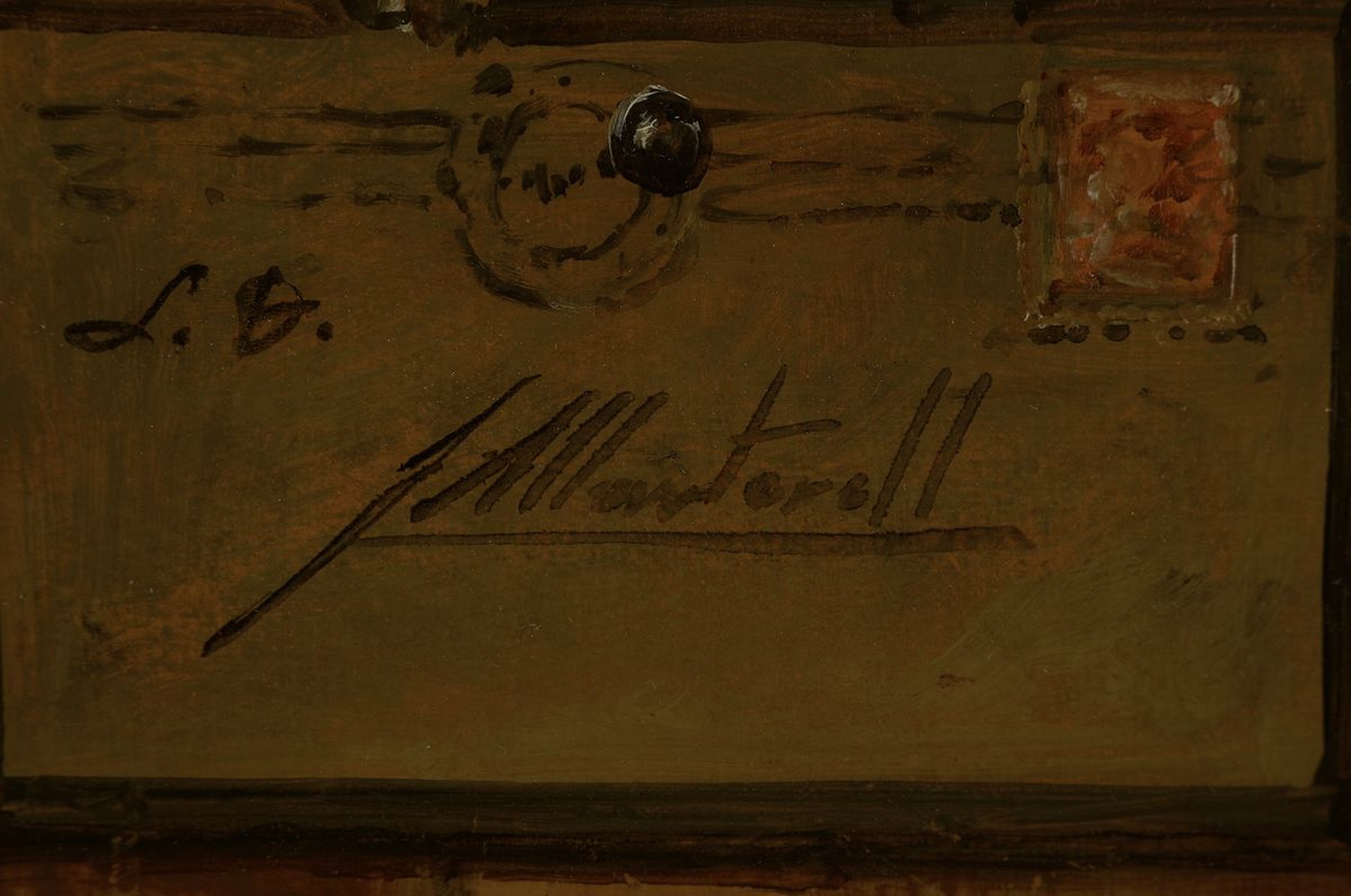 Detail c: J. Martorell, wohl spanischer Künstler, Mitte 20. Jh., Trompe-Loeil, im Stil der illusionistischen Malerei des 17.Jhs., Bretterwand mit Taschenuhr, ...