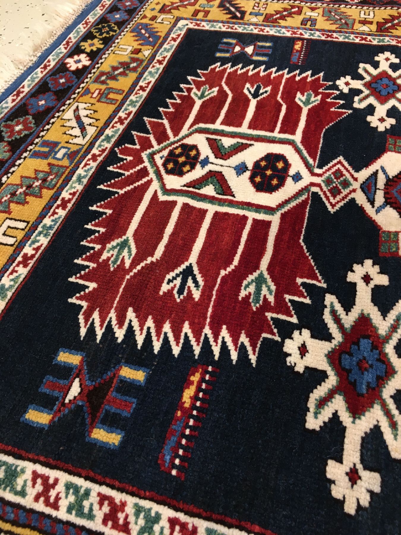 Detail c: Feiner Karagaschli antik, Ostkaukasus Kuba-Gebiet, 19.Jhd., Wolle geknüpft auf Wolle. Sehr fein geknüpfter Karagaschli mit Rautenmuster und ...