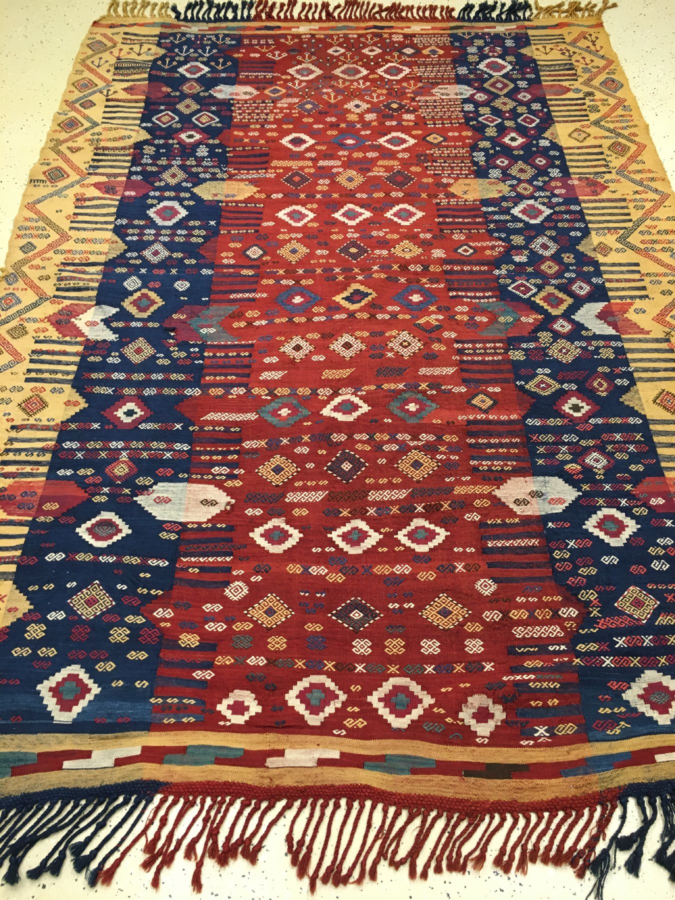 Detail a: Seltene feine kaukasische Azeri "Verneh" antik, Südkaukasus Azerbaijan, 19.Jhd., Wolle gewebt auf Wolle. Einzigartige Azeri Verneh-Decke ...