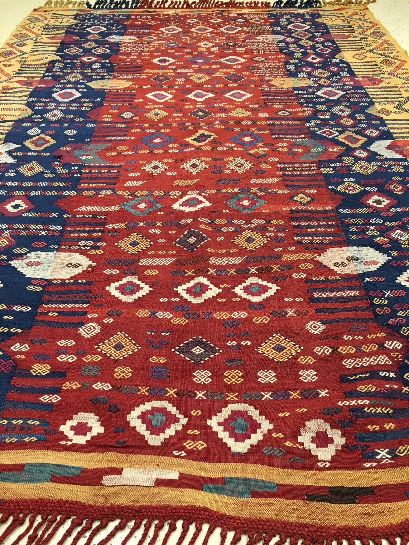 Detail c: Seltene feine kaukasische Azeri "Verneh" antik, Südkaukasus Azerbaijan, 19.Jhd., Wolle gewebt auf Wolle. Einzigartige Azeri Verneh-Decke ...