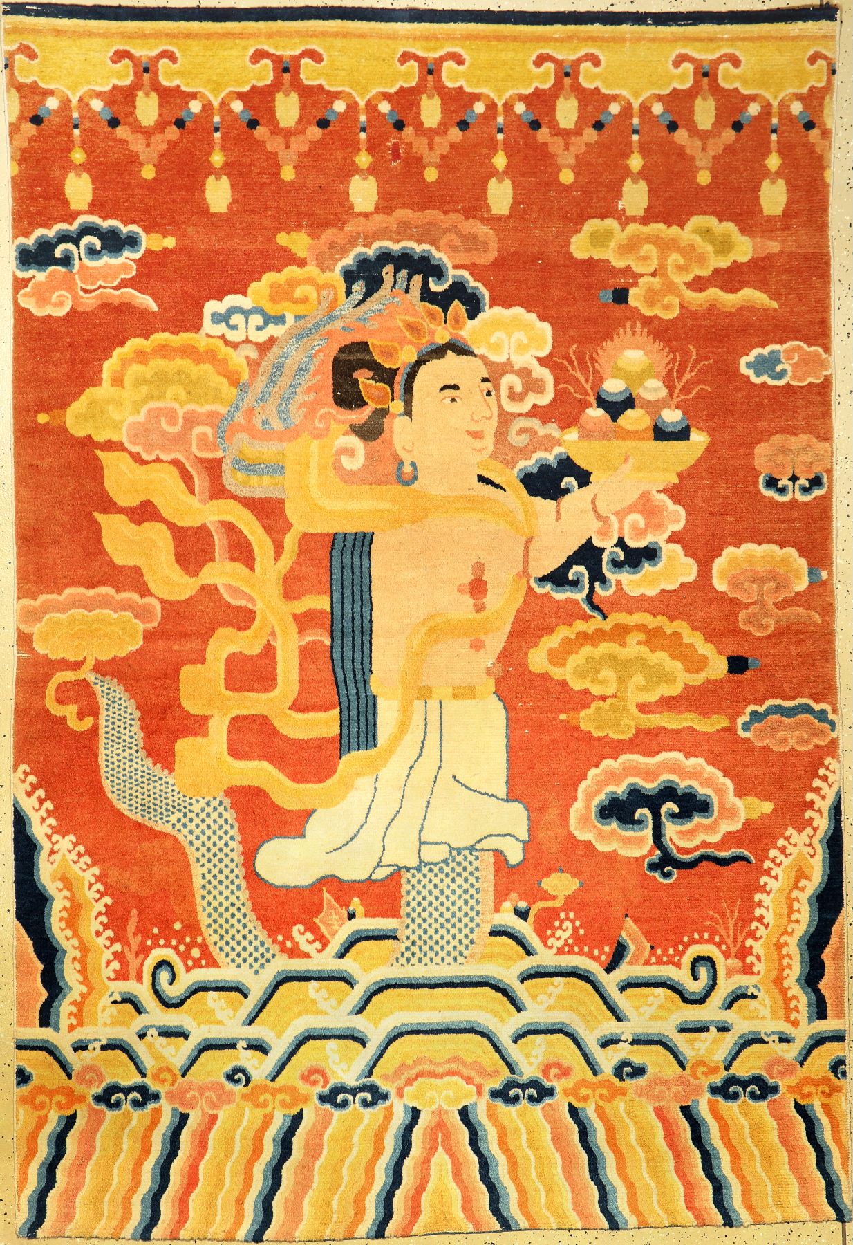Einzigartiger Ning-Hsia "Tempelteppich" antik (Buddhistische Gottheit) "Aus der ehemaligen Sammlung von "Anton Danker" ...
