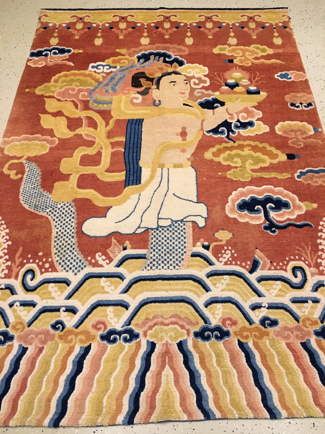 Detail a: Einzigartiger Ning-Hsia "Tempelteppich" antik (Buddhistische Gottheit) "Aus der ehemaligen Sammlung von "Anton Danker" ...