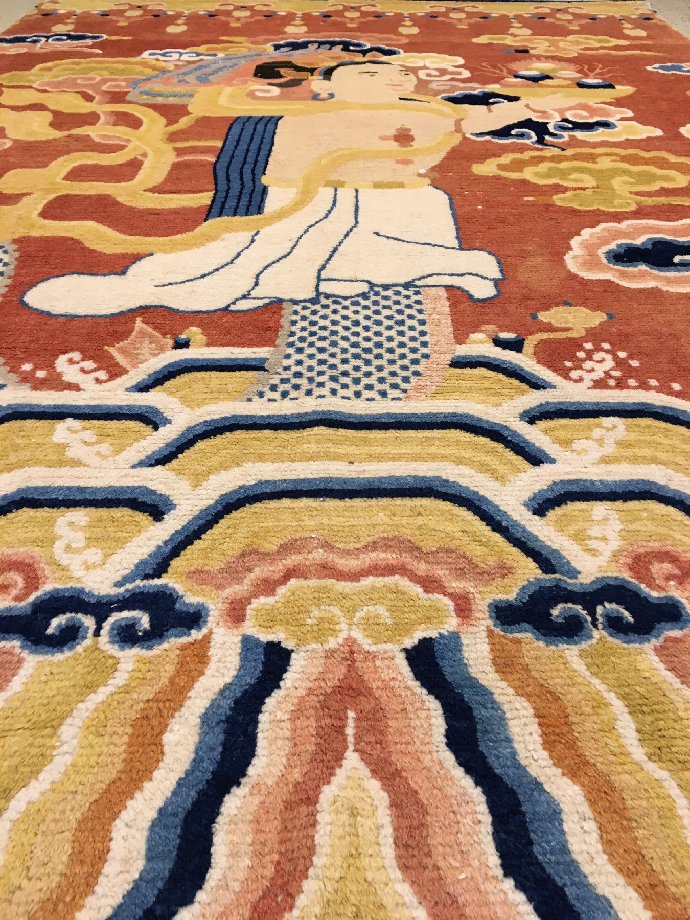 Detail b: Einzigartiger Ning-Hsia "Tempelteppich" antik (Buddhistische Gottheit) "Aus der ehemaligen Sammlung von "Anton Danker" ...