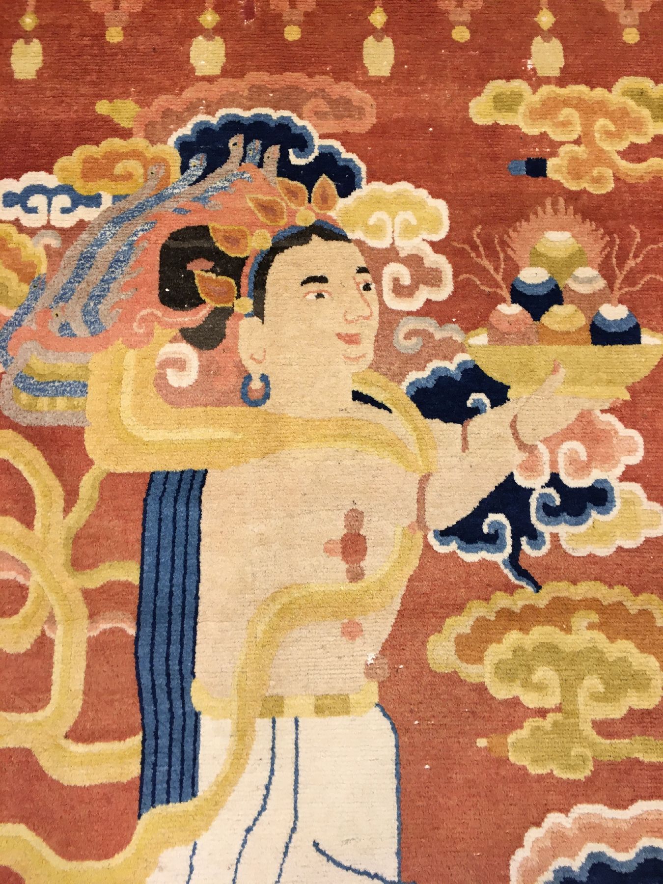 Detail c: Einzigartiger Ning-Hsia "Tempelteppich" antik (Buddhistische Gottheit) "Aus der ehemaligen Sammlung von "Anton Danker" ...