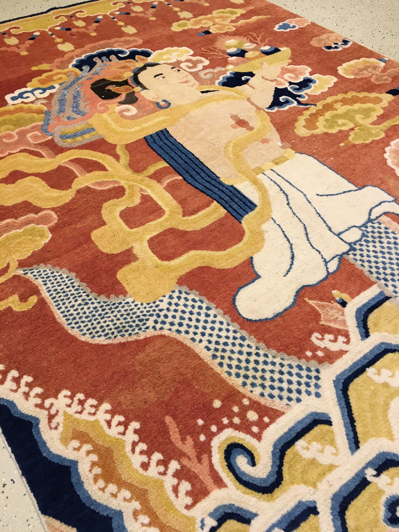 Detail d: Einzigartiger Ning-Hsia "Tempelteppich" antik (Buddhistische Gottheit) "Aus der ehemaligen Sammlung von "Anton Danker" ...