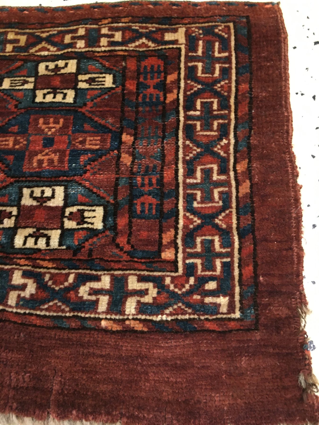 Detail f: Yomud "Mafrasch" antik (Publiziert bei Pinner), Turkmenistan, 19.Jhd., Wolle geknüpft auf Wolle. Mafrasch der Yomud Gruppenmit ...