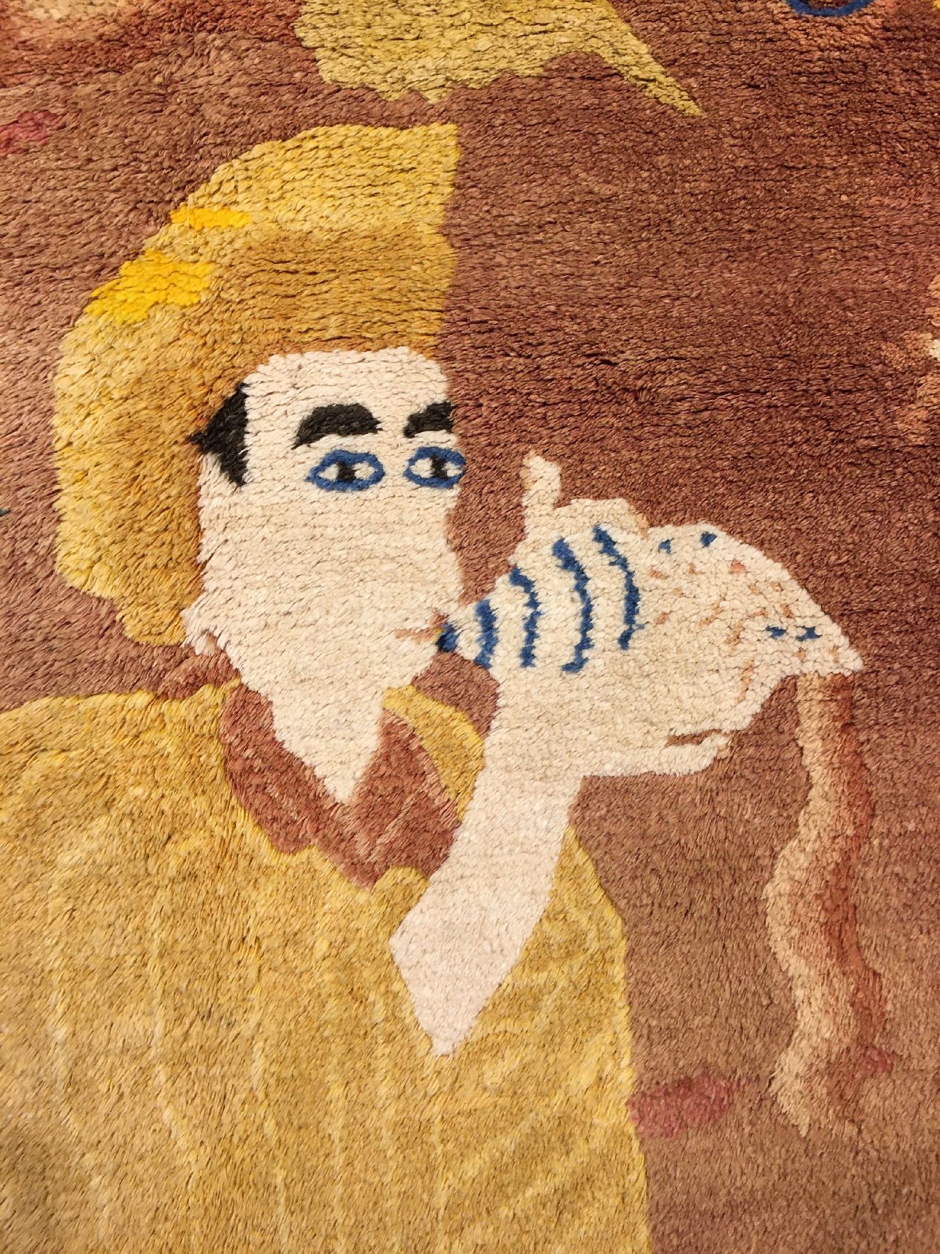 Detail d: Seltener Ning-Hsia "Tempelteppich" antik (Lama Aufruf zum Gebet), Westchina, 1.Hälfte 19.Jhd., Wolle geknüpft auf Baumwolle. Rarer ...