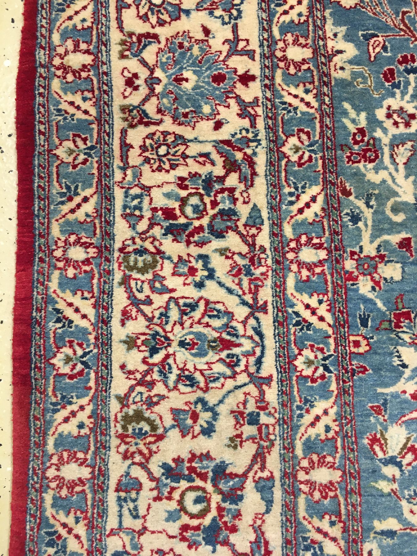 Detail f: Feiner Nain "Tudeschk" alt, Zentralpersien, um 1940, Korkwolle geknüpft auf Baumwolle. Fein geknüpfter himmelblauer Nain aus der ...
