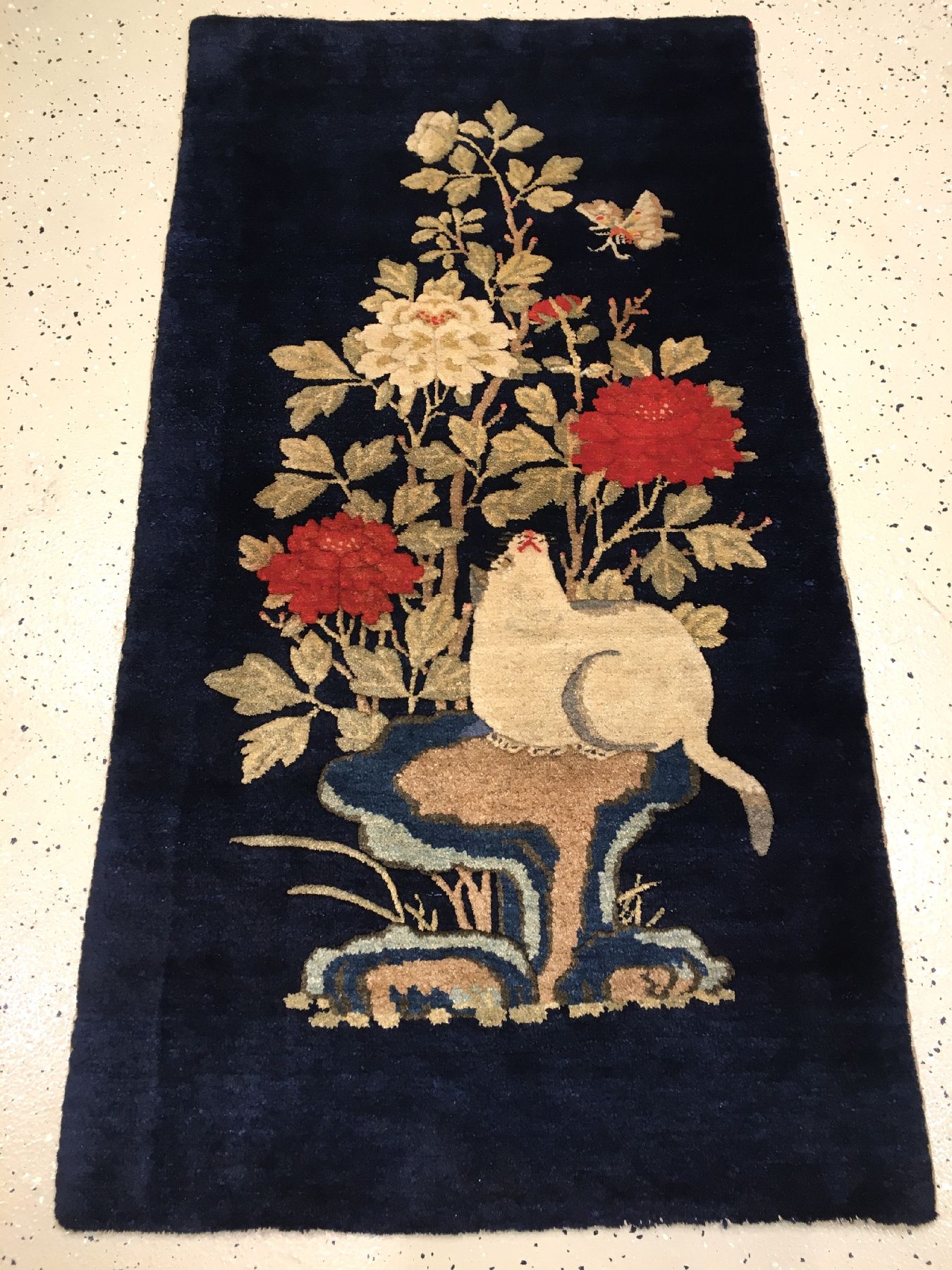Detail a: Pao Tao antik (Neujahr Teppich zum Jahr der Ratte), Nordostchina, um 1900, Wolle geknüpft auf Baumwolle. Rarer Jubiläumsteppich gemacht zum Jahr ...