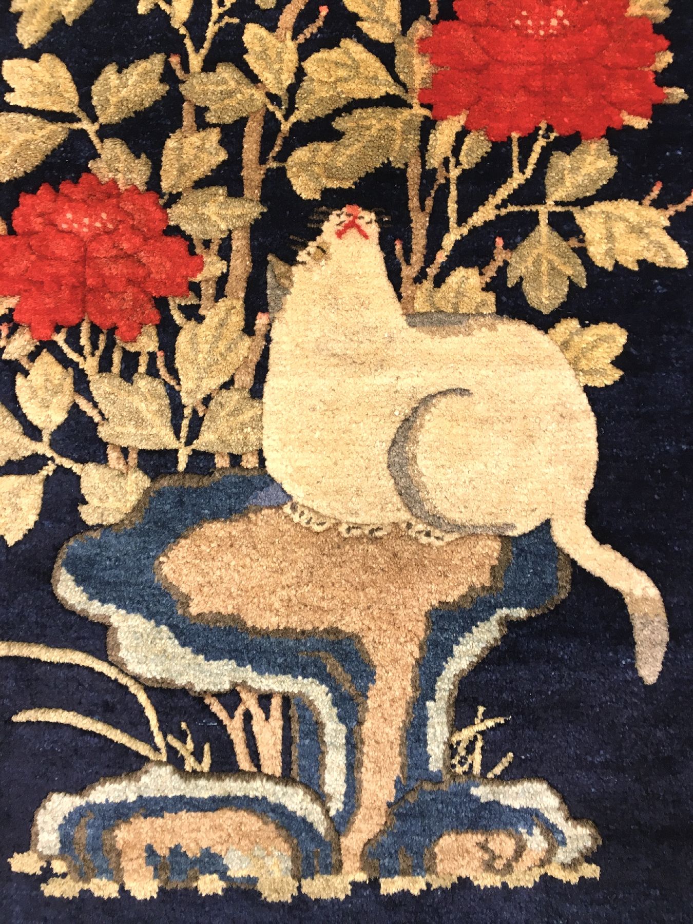 Detail c: Pao Tao antik (Neujahr Teppich zum Jahr der Ratte), Nordostchina, um 1900, Wolle geknüpft auf Baumwolle. Rarer Jubiläumsteppich gemacht zum Jahr ...