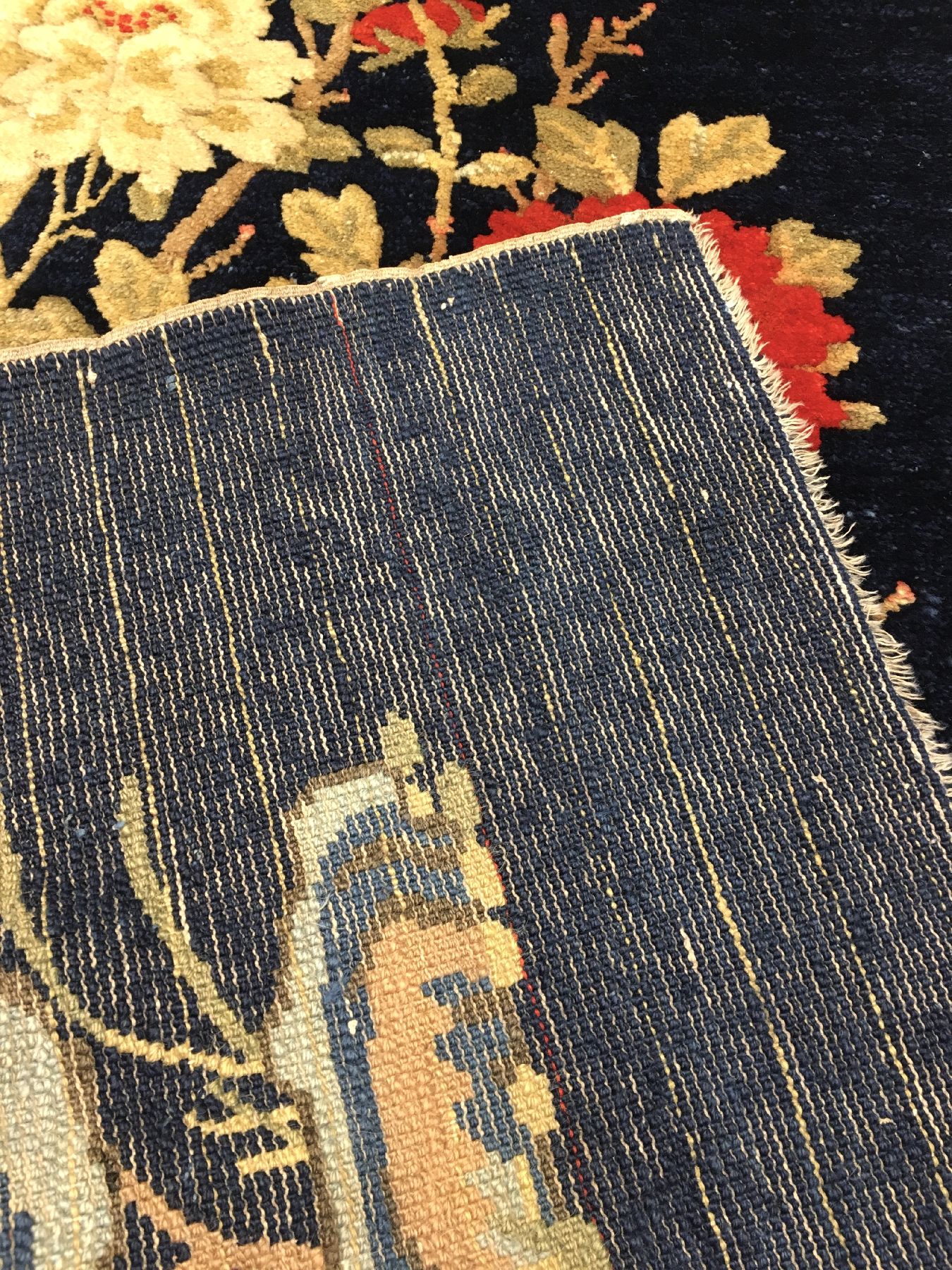 Detail g: Pao Tao antik (Neujahr Teppich zum Jahr der Ratte), Nordostchina, um 1900, Wolle geknüpft auf Baumwolle. Rarer Jubiläumsteppich gemacht zum Jahr ...