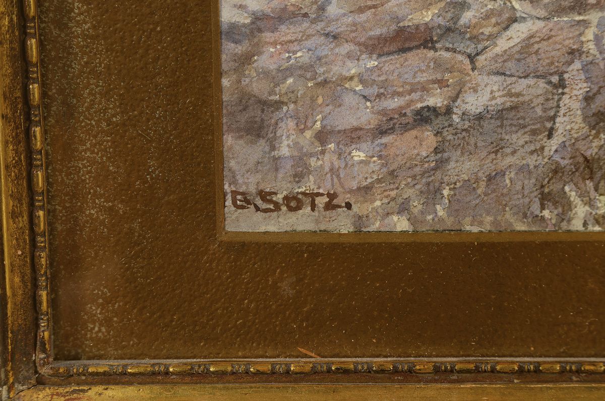 Detail a: Ignaz Sotz, 1878 - 1970, Aquarell, Gebirgsdorf in Alpenlandschaft, auf Papier, li. unten signiert, ca. 32 x 23 cm, unter Glas, Rahmen: ca. 45 x 38 ...