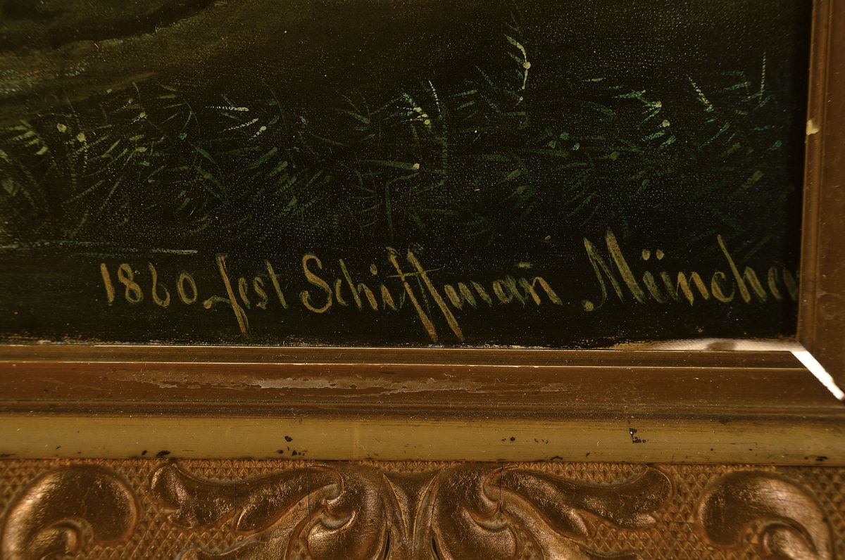 Detail a: Jost Schiffmann, 1822 Luzern - 1883 München, Gebirgssee mit Blick auf die Alpen, re. unten dat. 1860, signiert Jost Schiffman München, gekonnte ...