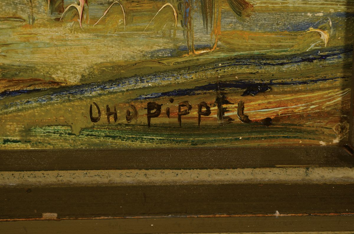 Detail a: Otto Pippel, 1878 Lodz - 1960 München, Stresa am Lago Maggiore, sommerliche Ansicht auf den See, frühes Werk des Künstlers mit lockerem und ...