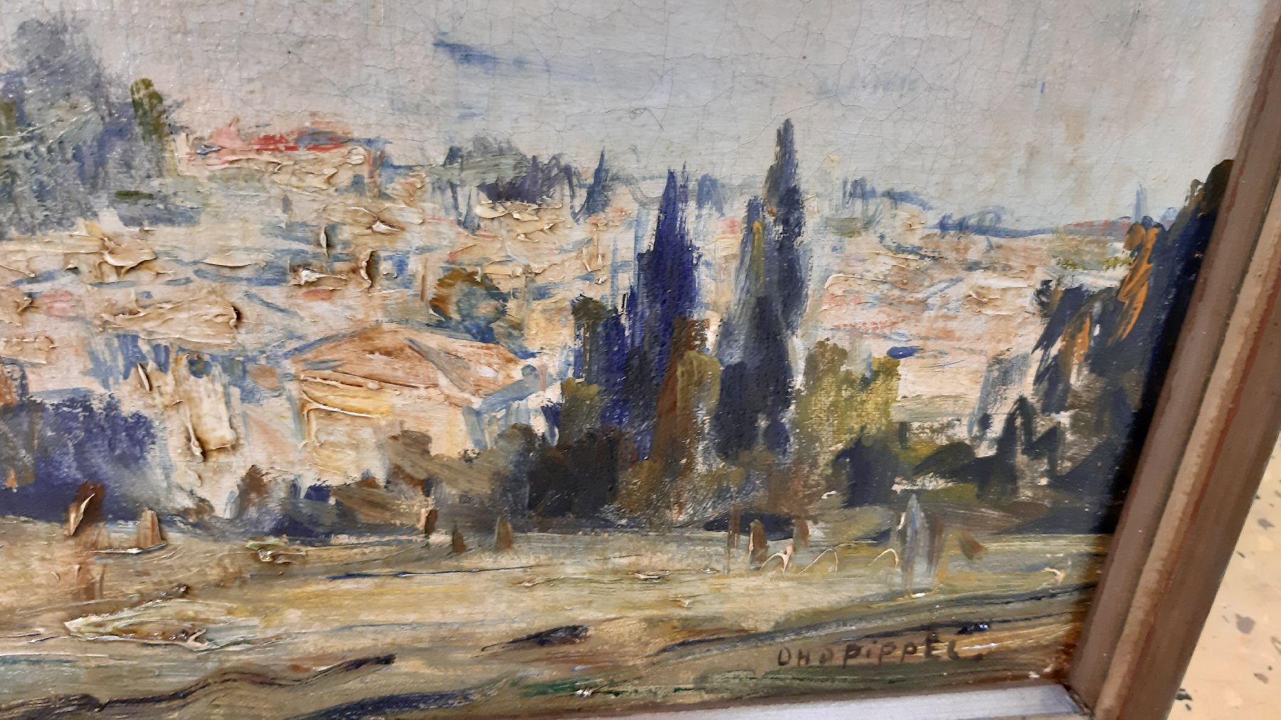 Detail f: Otto Pippel, 1878 Lodz - 1960 München, Stresa am Lago Maggiore, sommerliche Ansicht auf den See, frühes Werk des Künstlers mit lockerem und ...