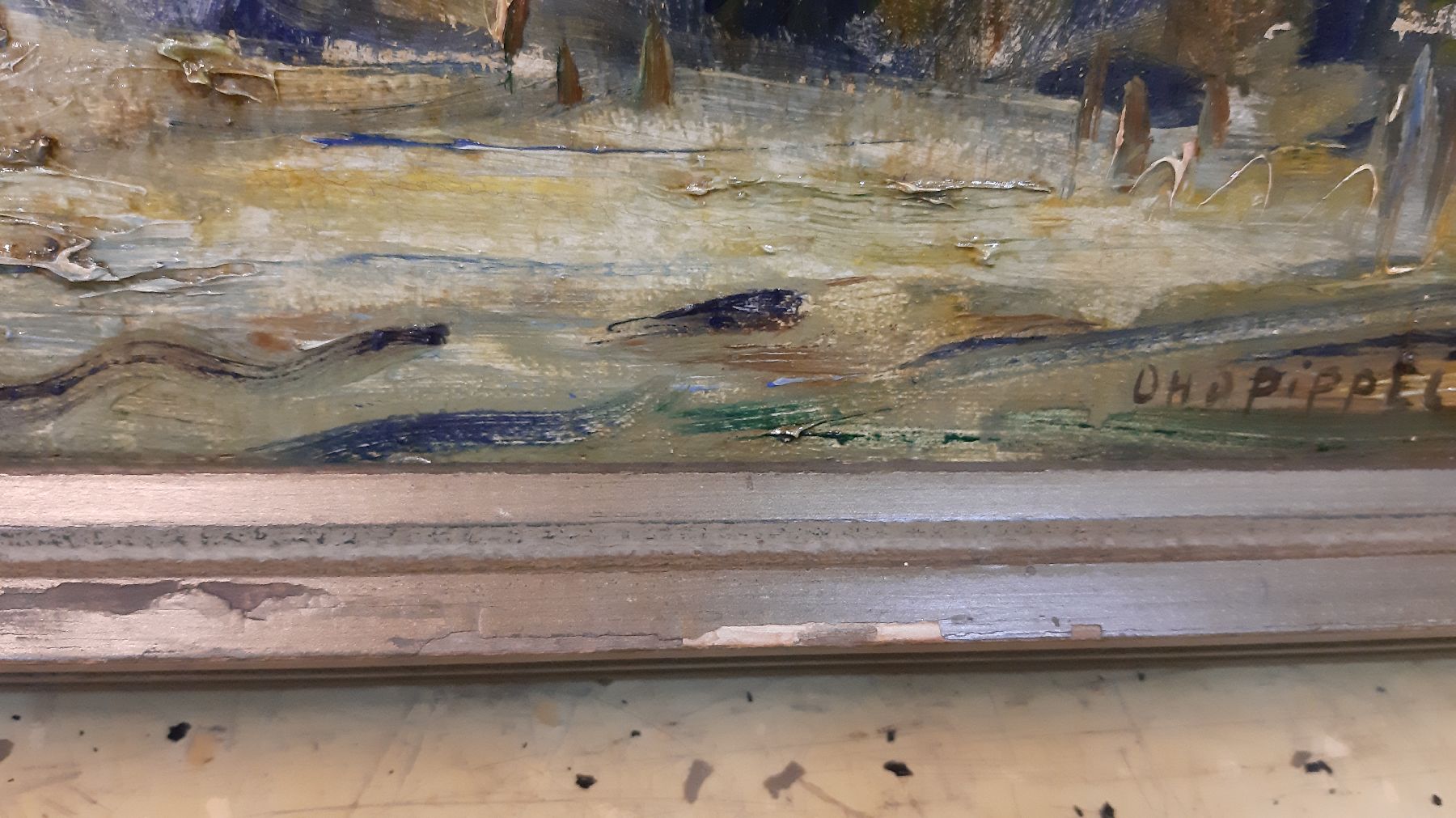 Detail g: Otto Pippel, 1878 Lodz - 1960 München, Stresa am Lago Maggiore, sommerliche Ansicht auf den See, frühes Werk des Künstlers mit lockerem und ...