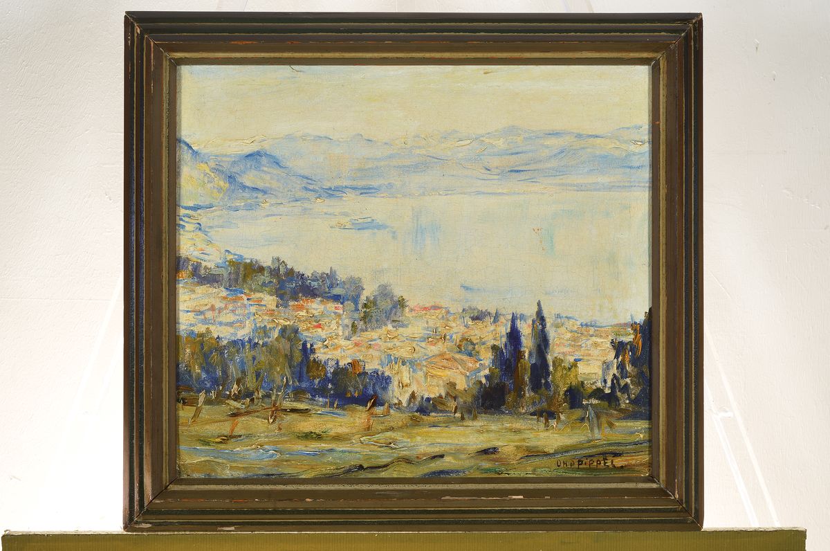 Detail k: Otto Pippel, 1878 Lodz - 1960 München, Stresa am Lago Maggiore, sommerliche Ansicht auf den See, frühes Werk des Künstlers mit lockerem und ...