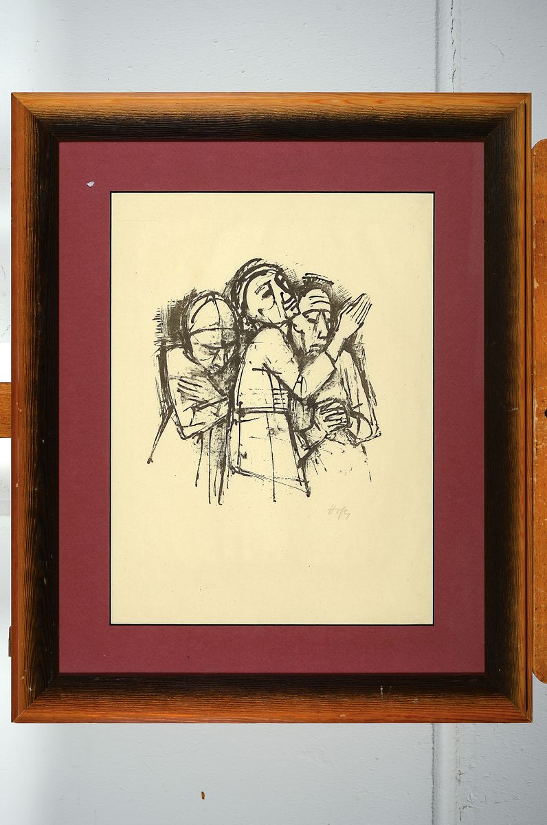 Detail k: Carl Hofer, 1878 Karlsruhe-1955 Berlin, Lithografie, sign., unter Glas gerahmt, gesamt ca. 60x48 cm