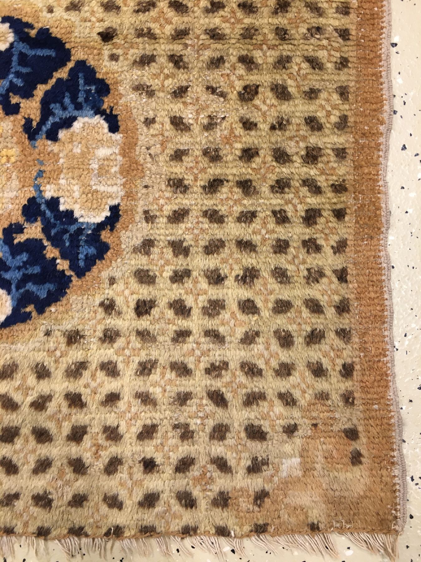 Detail f: Früher Ning-Hsia "Sitzbankteppich" antik (Maisfeldmuster), Westchina, 18.Jhd., Wolle geknüpft auf Baumwolle. Früher Sitzbankteppich mit ...
