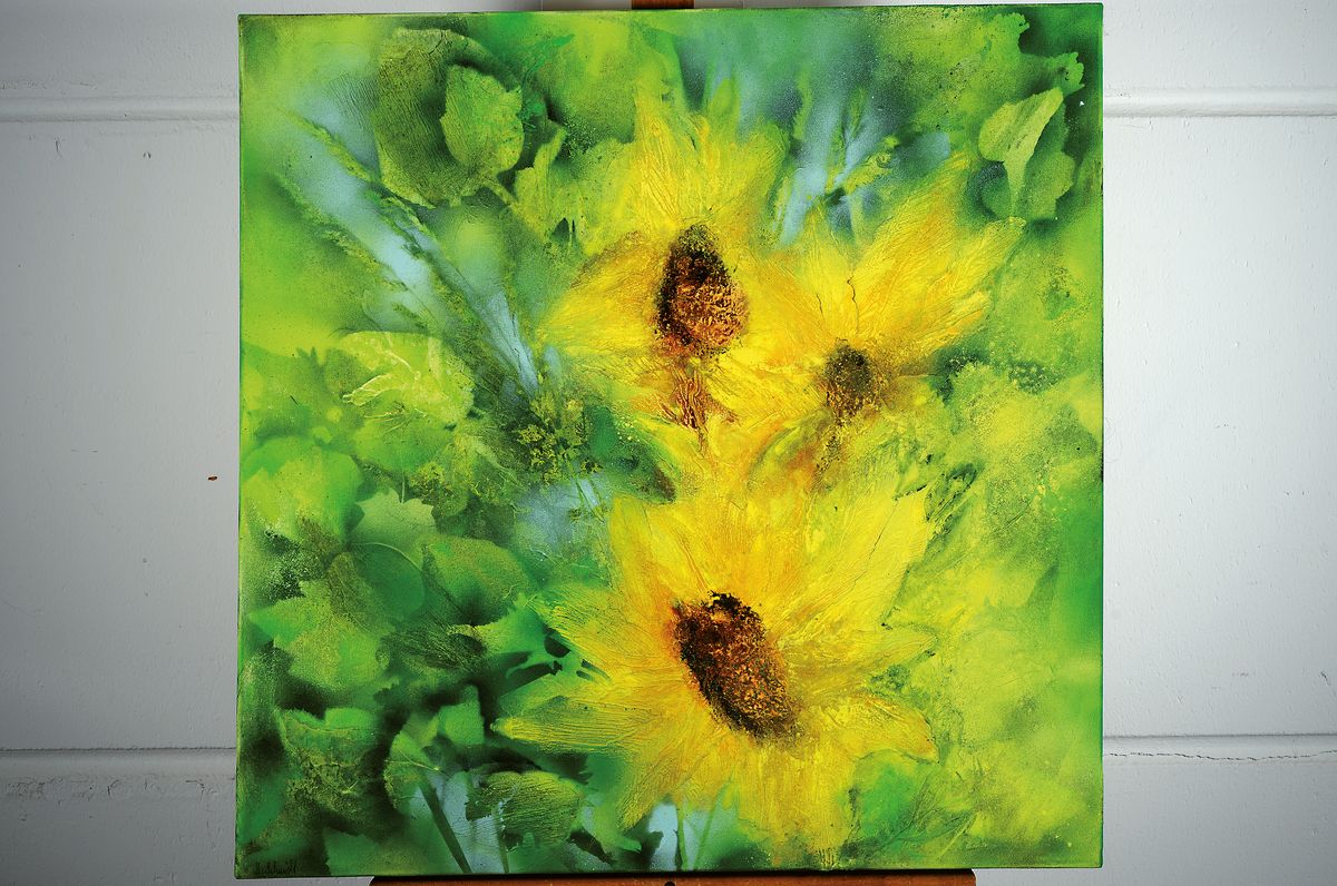 Detail k: Marion Schmidt, geb. 1963 Eschwege, Sunflower, Acryl/Lwd, links unten signiert, ca. 70x70cm